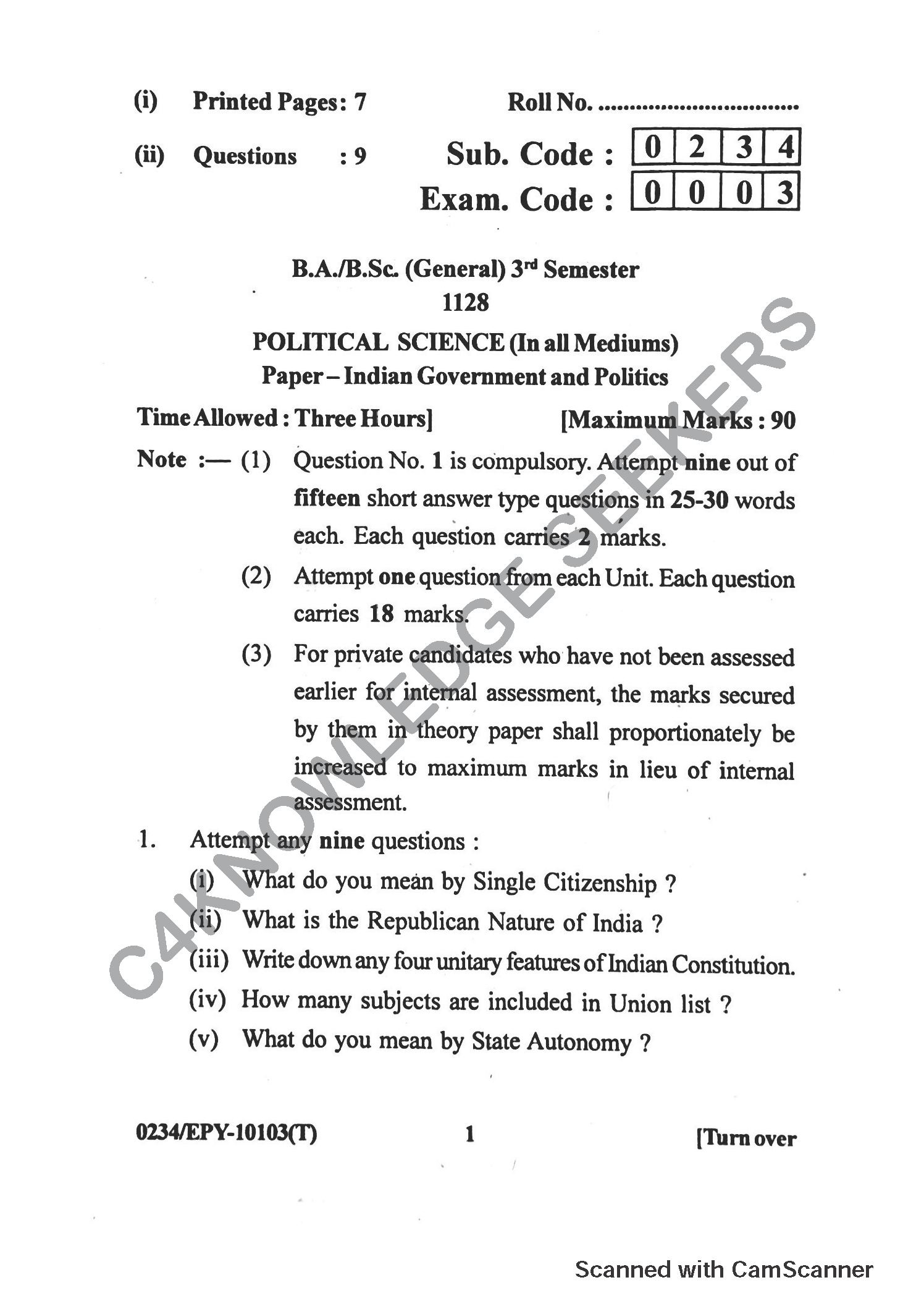 Question Paper 2018
