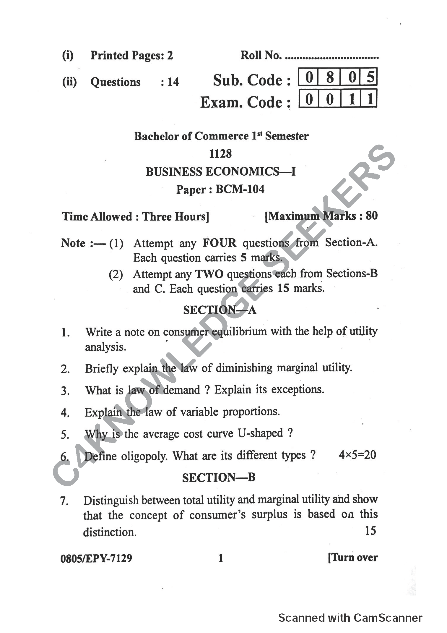 Question Paper 2018