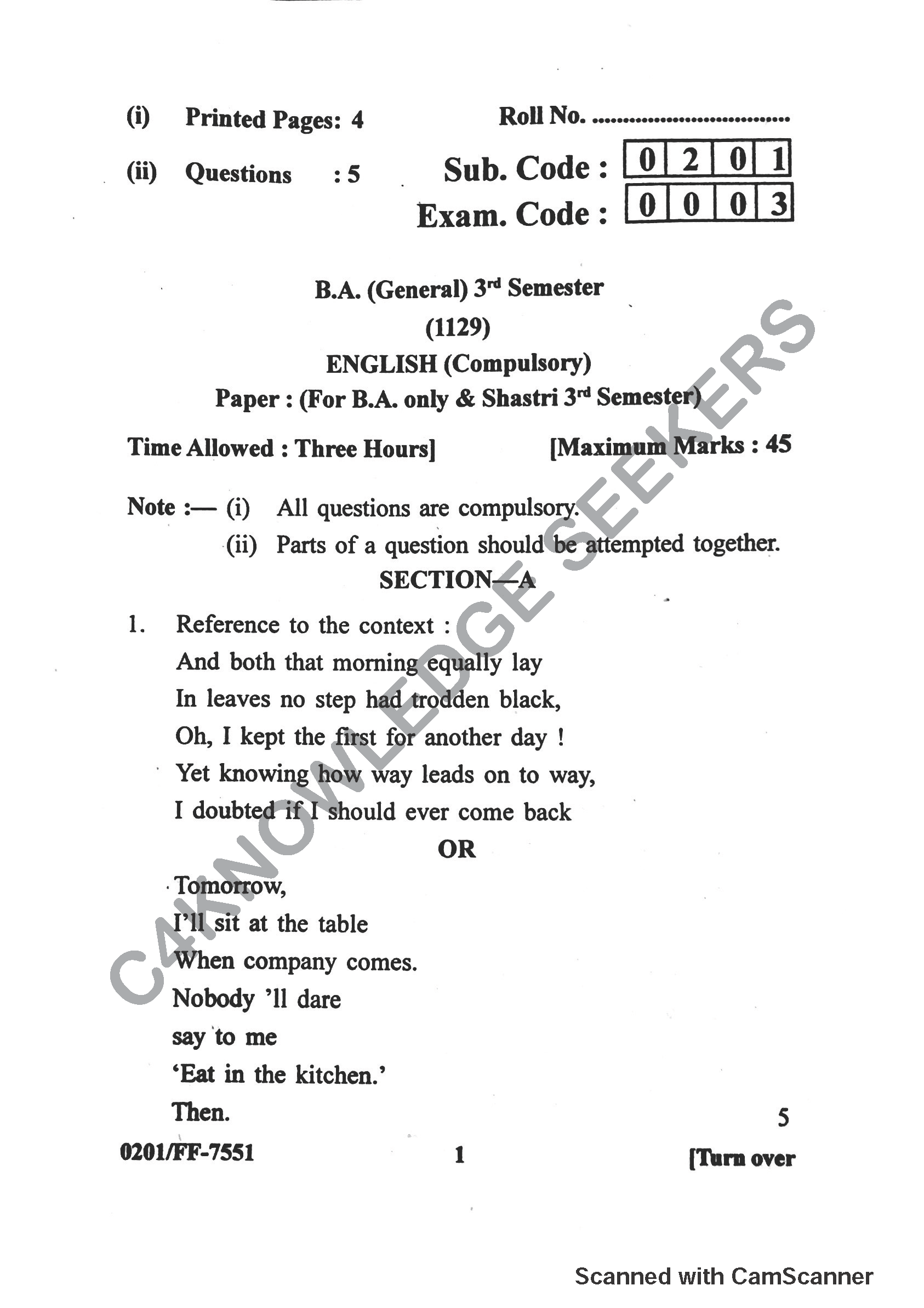 Question Paper 2019