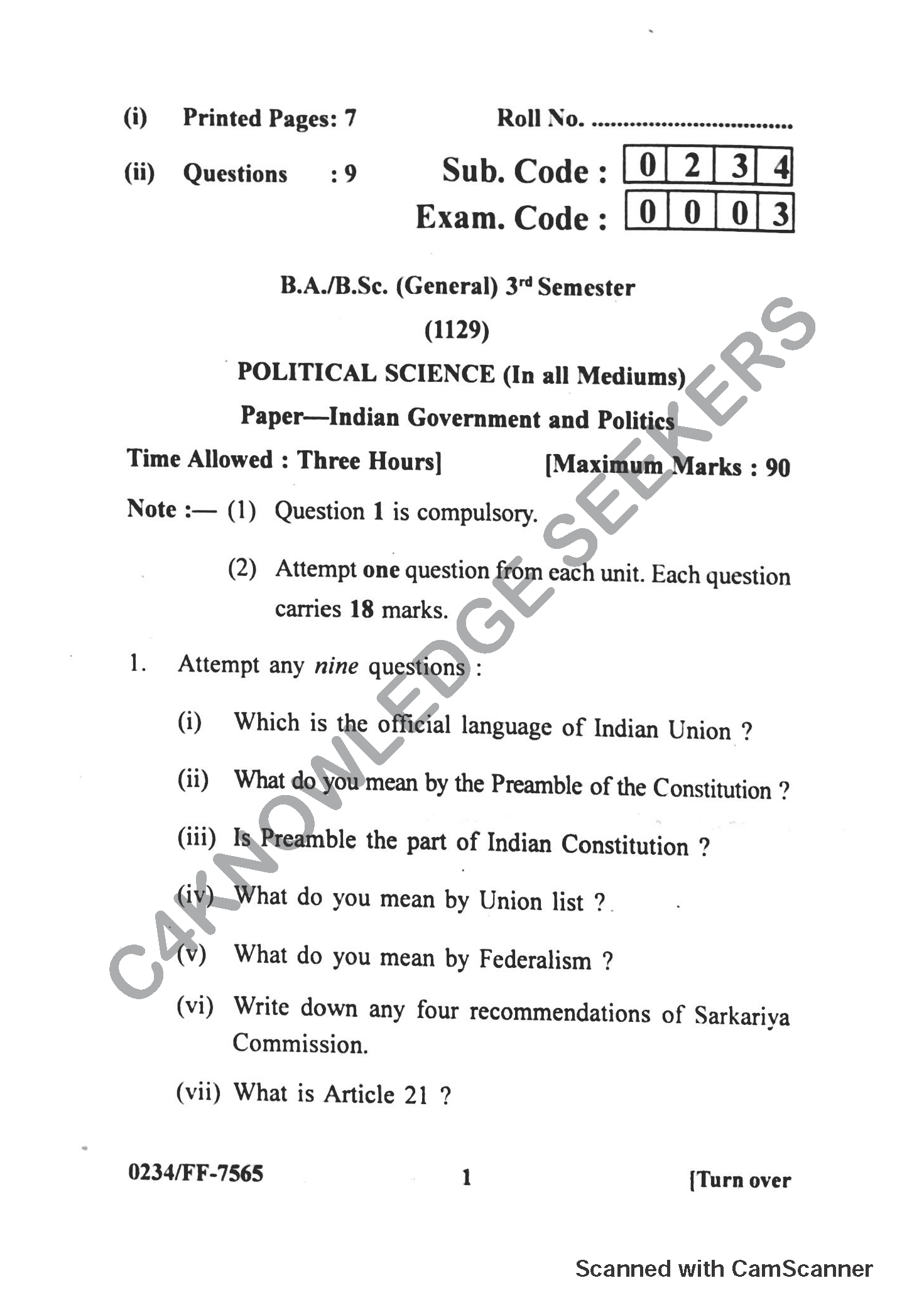 Question Paper 2019
