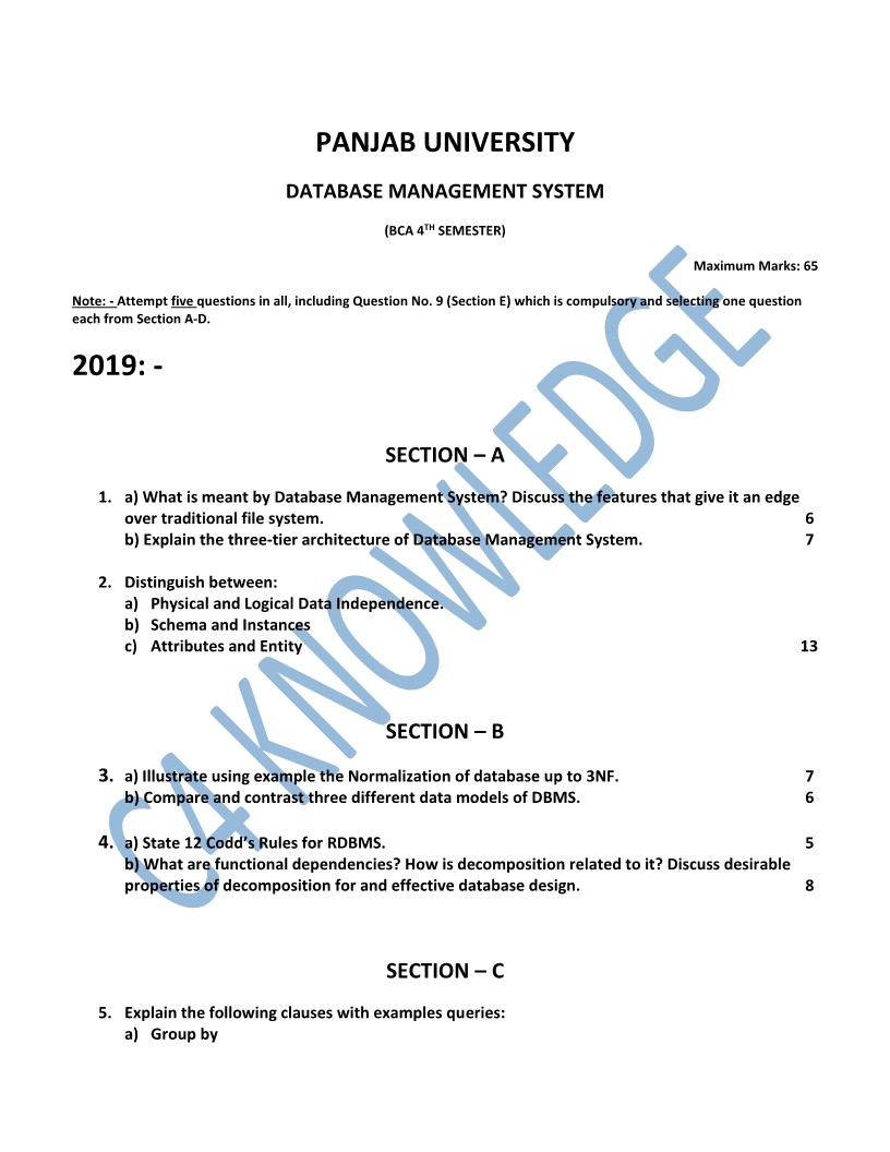 Question Paper 2019