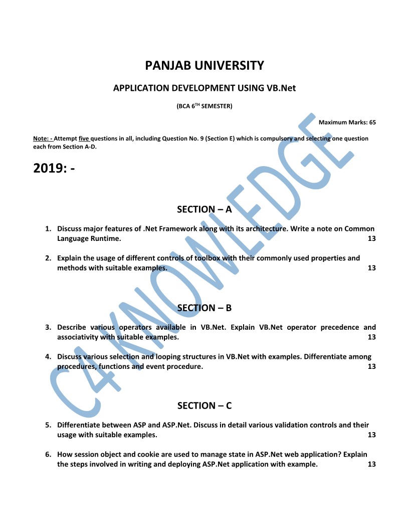 Question Paper 2019