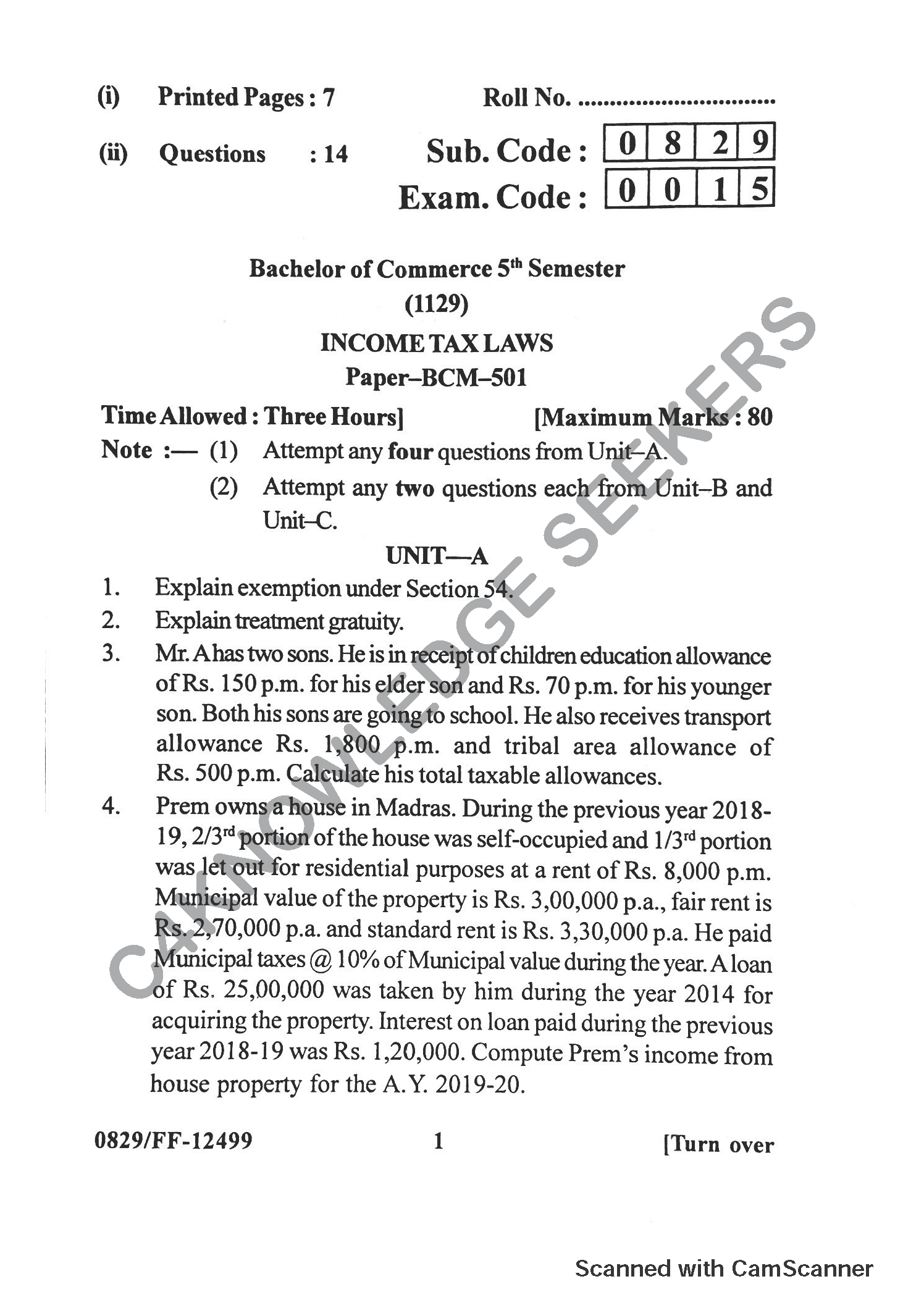 Question Paper 2019