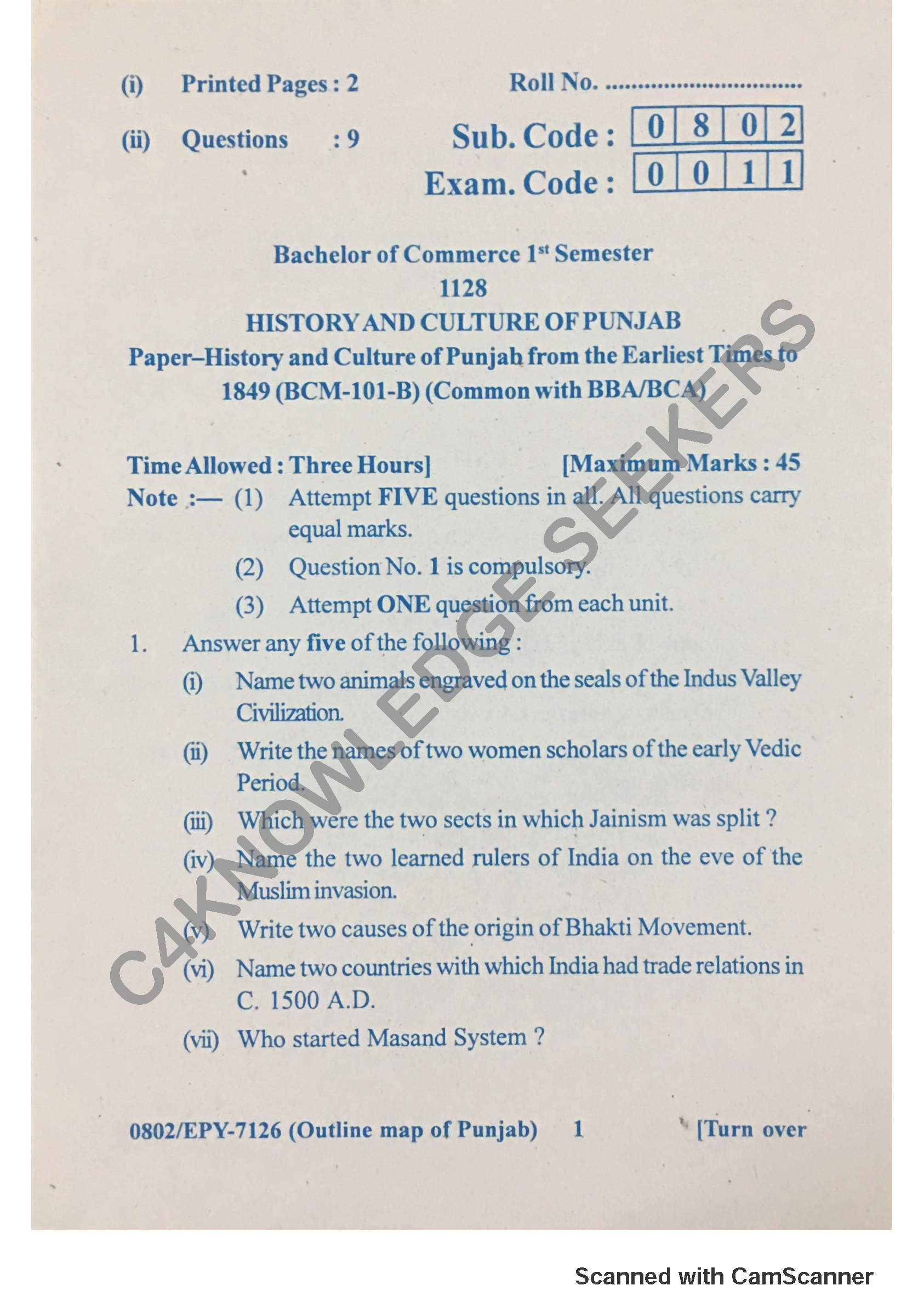 Question Paper 2018