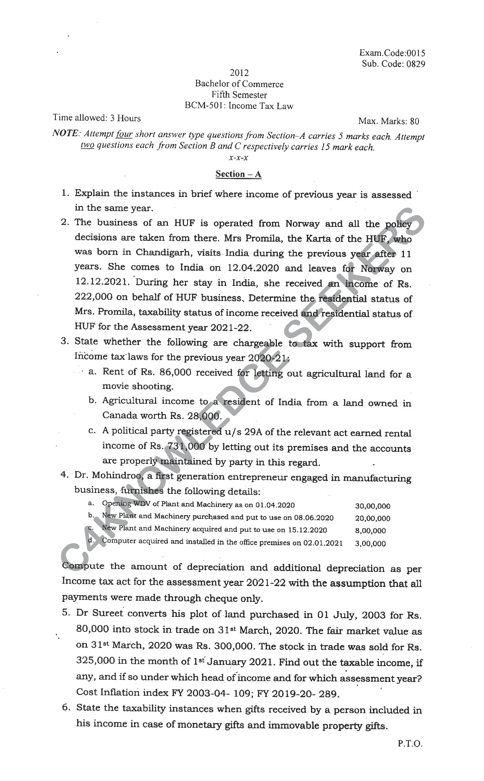 Question Paper 2021