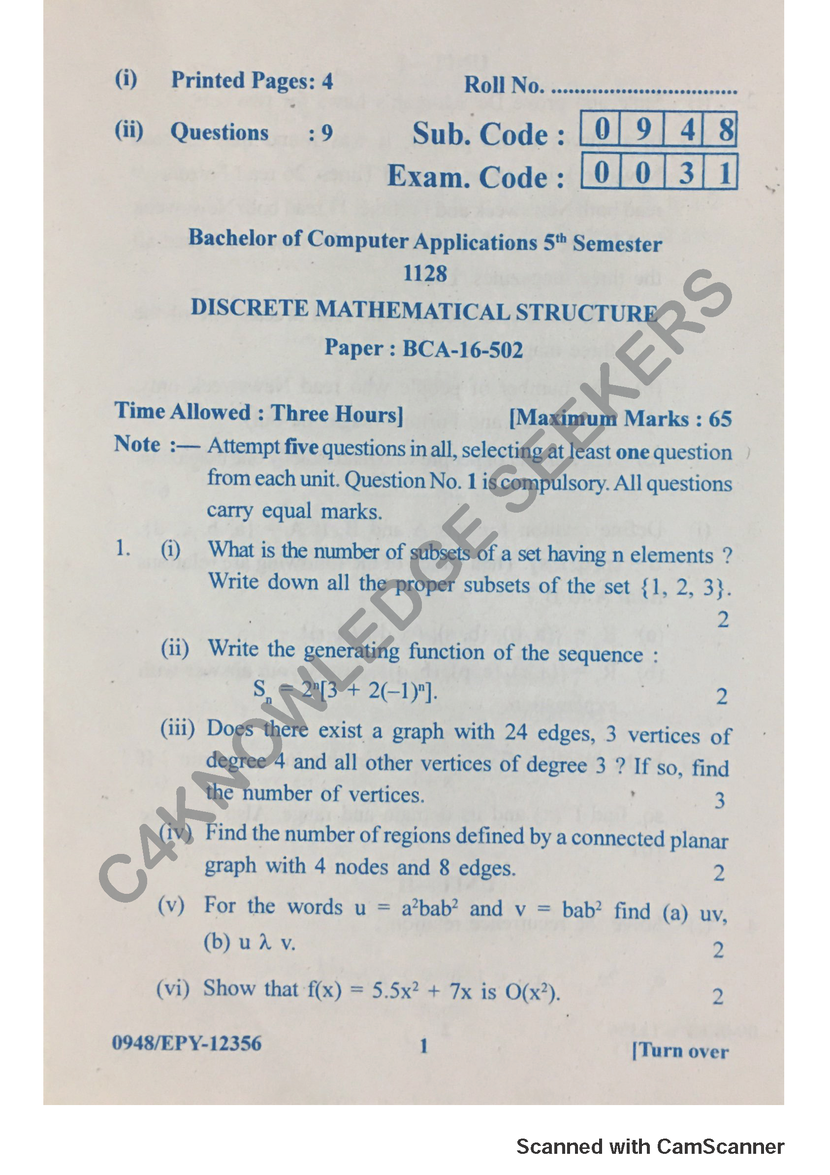 Question Paper 2018