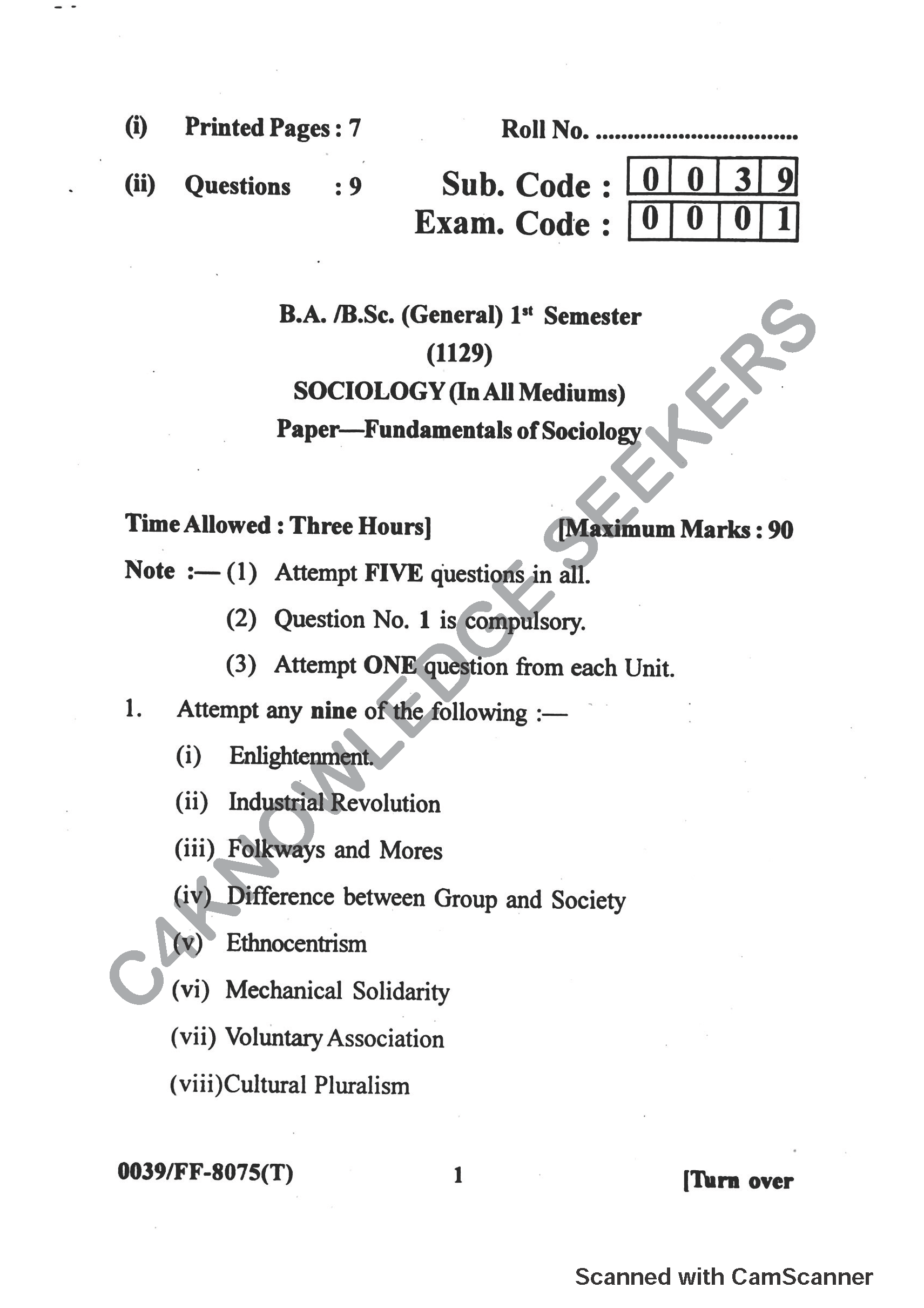 Question Paper 2019