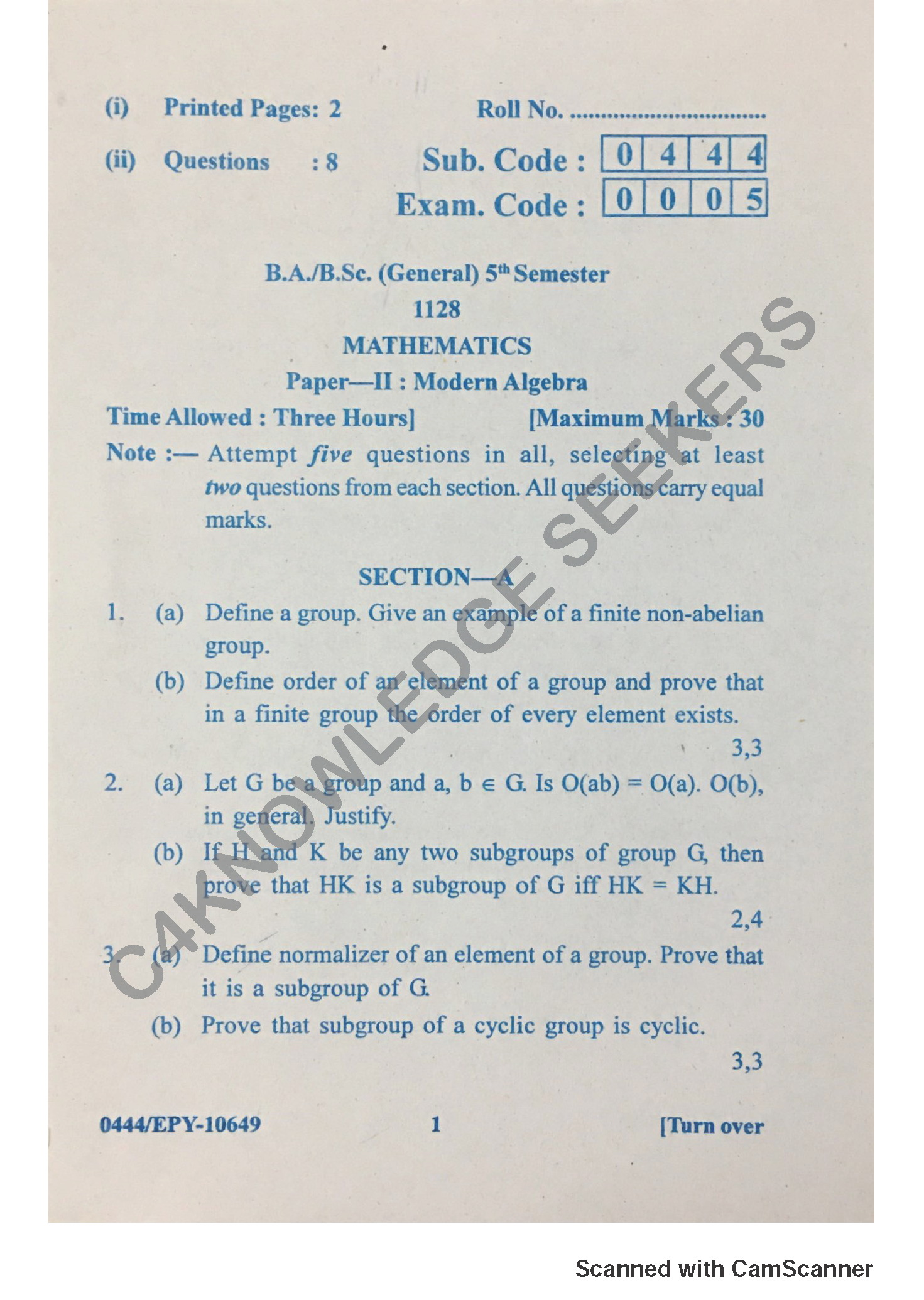 Question Paper 2018