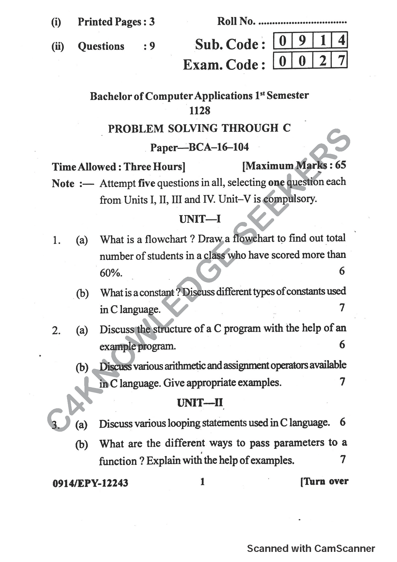 Question Paper 2018