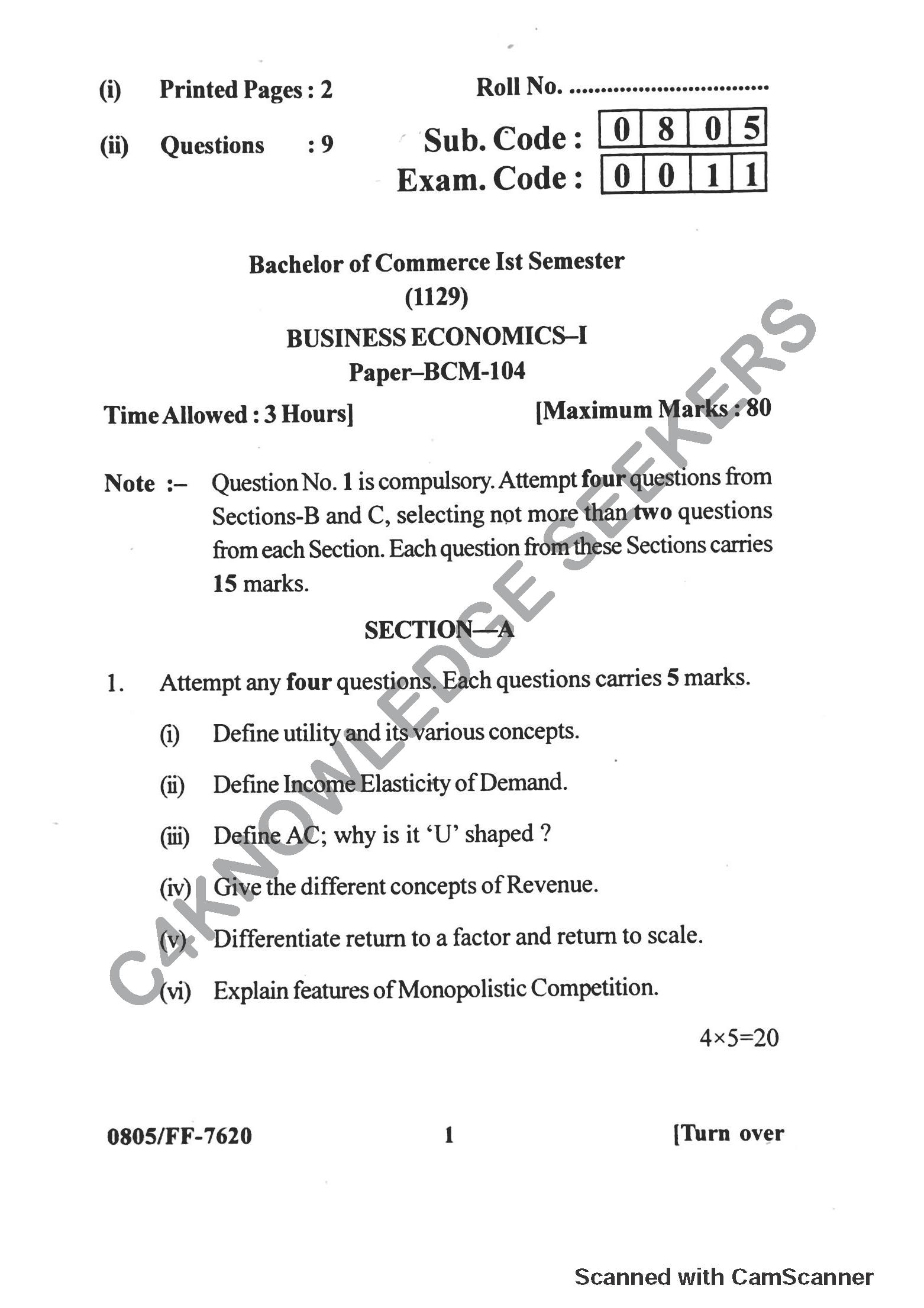 Question Paper 2019
