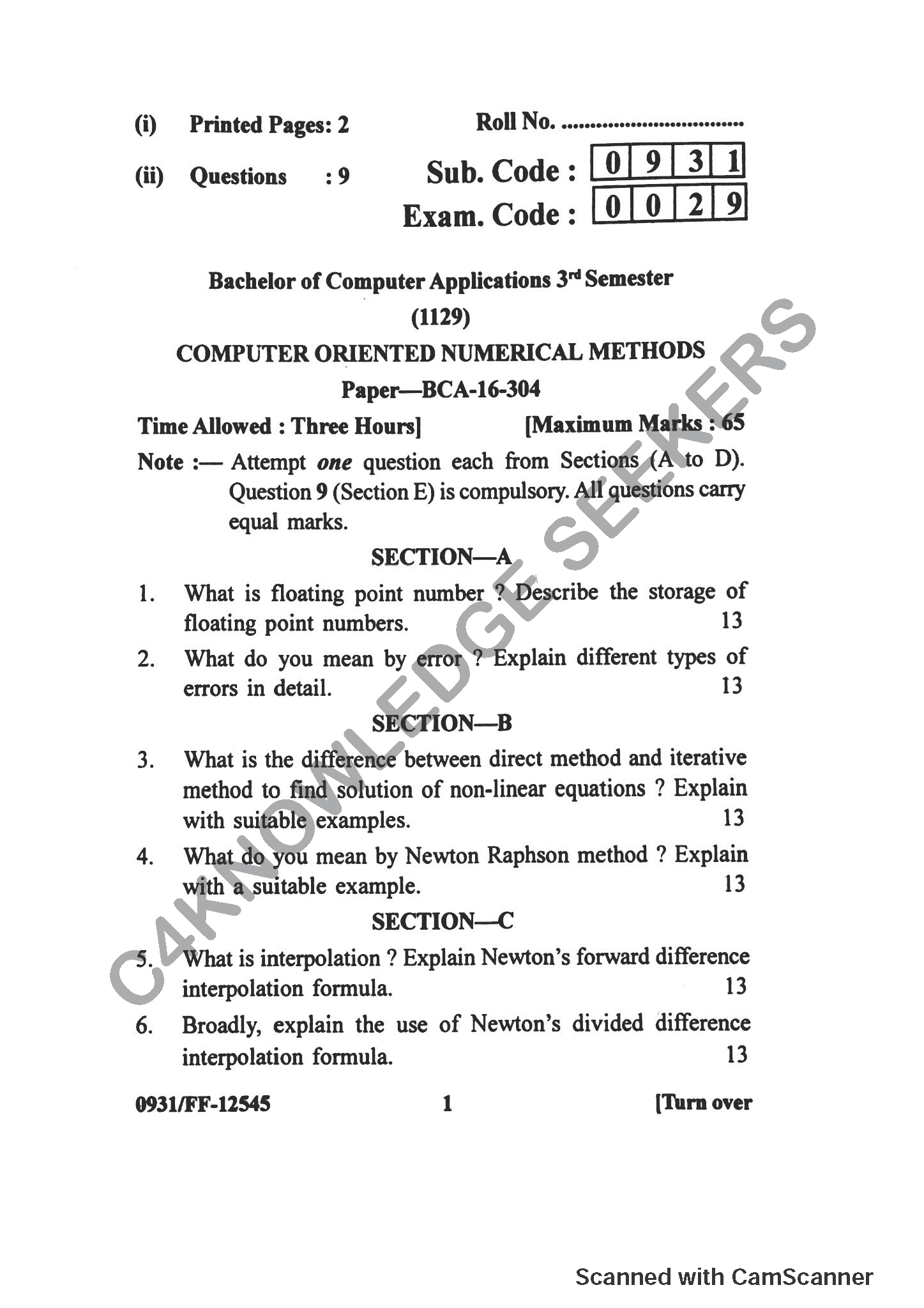 Question Paper 2019