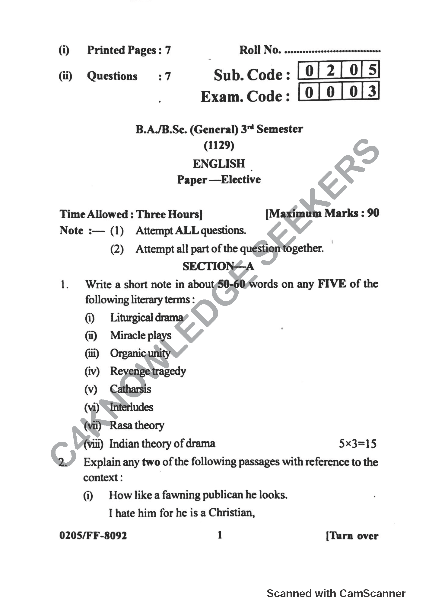 Question Paper 2019