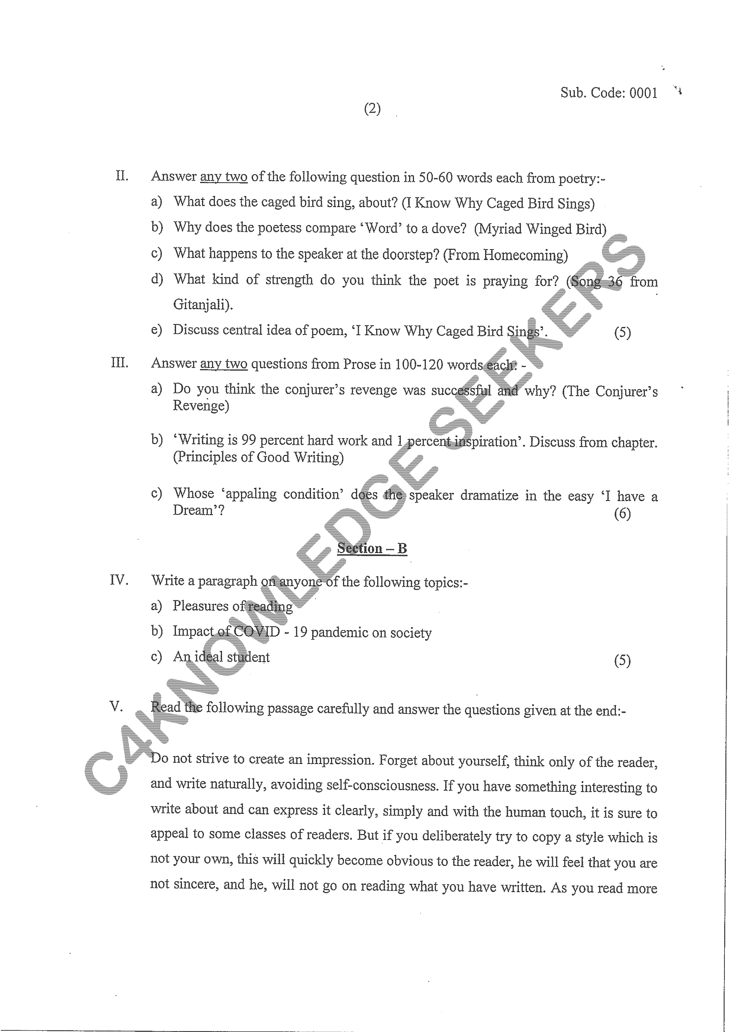 Question Paper 2020