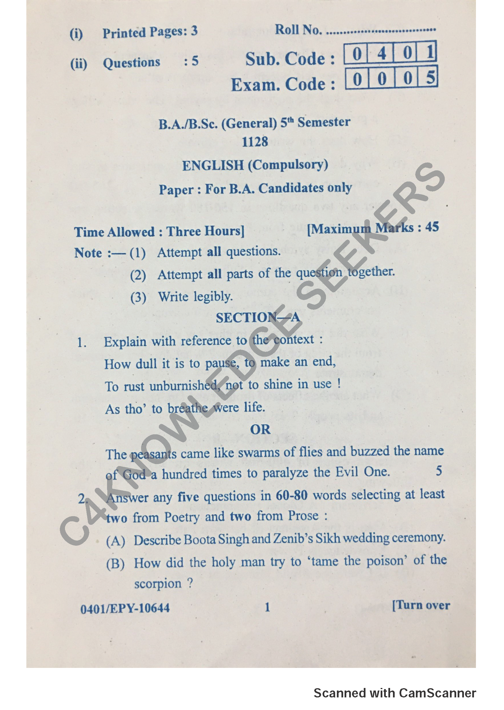 Question Paper 2018
