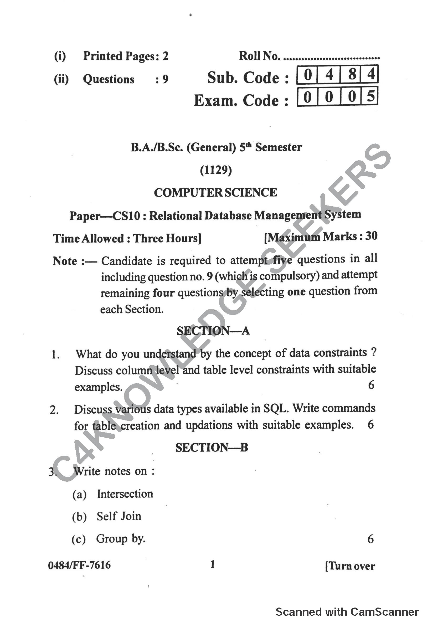 Question Paper 2019