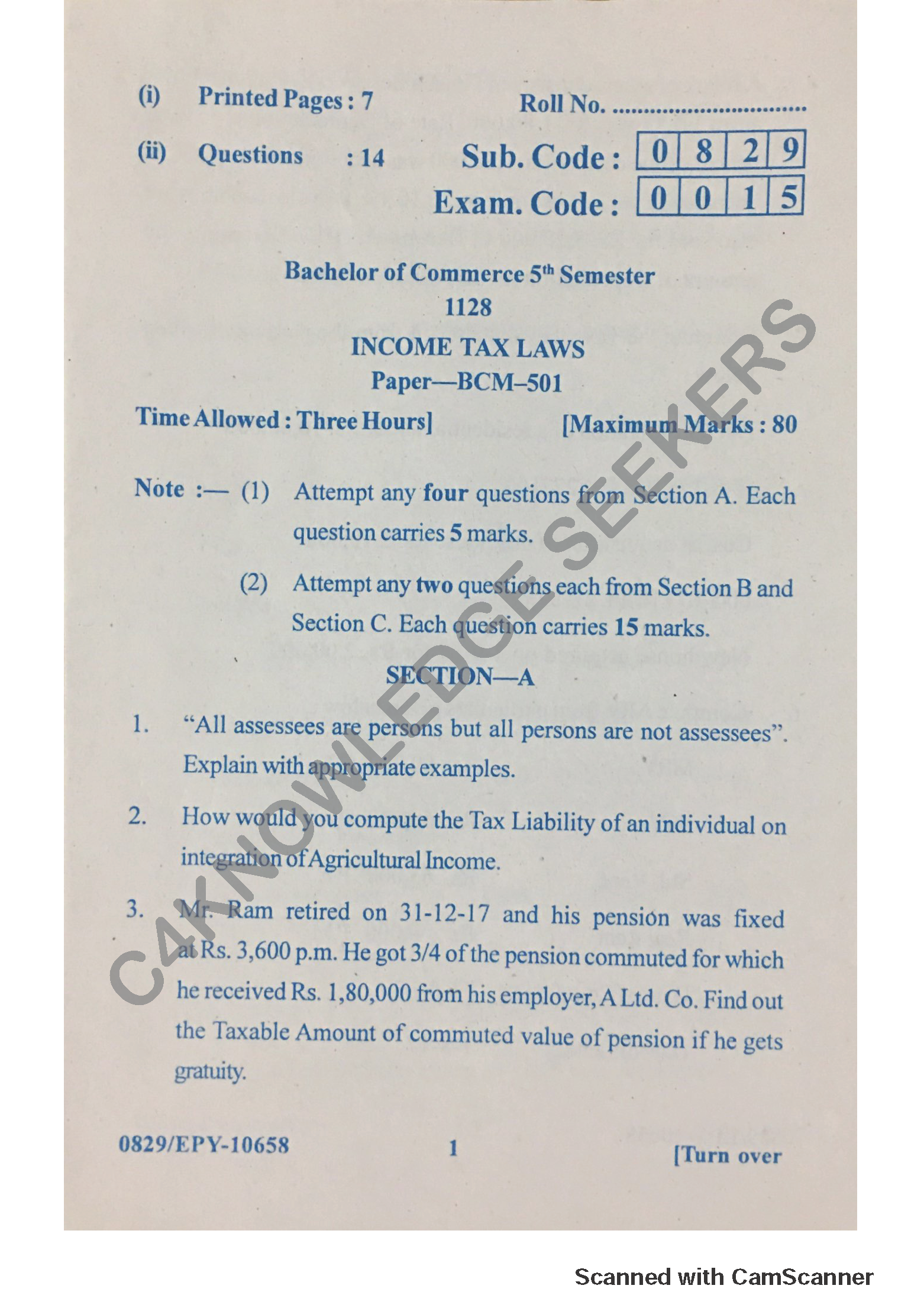 Question Paper 2018