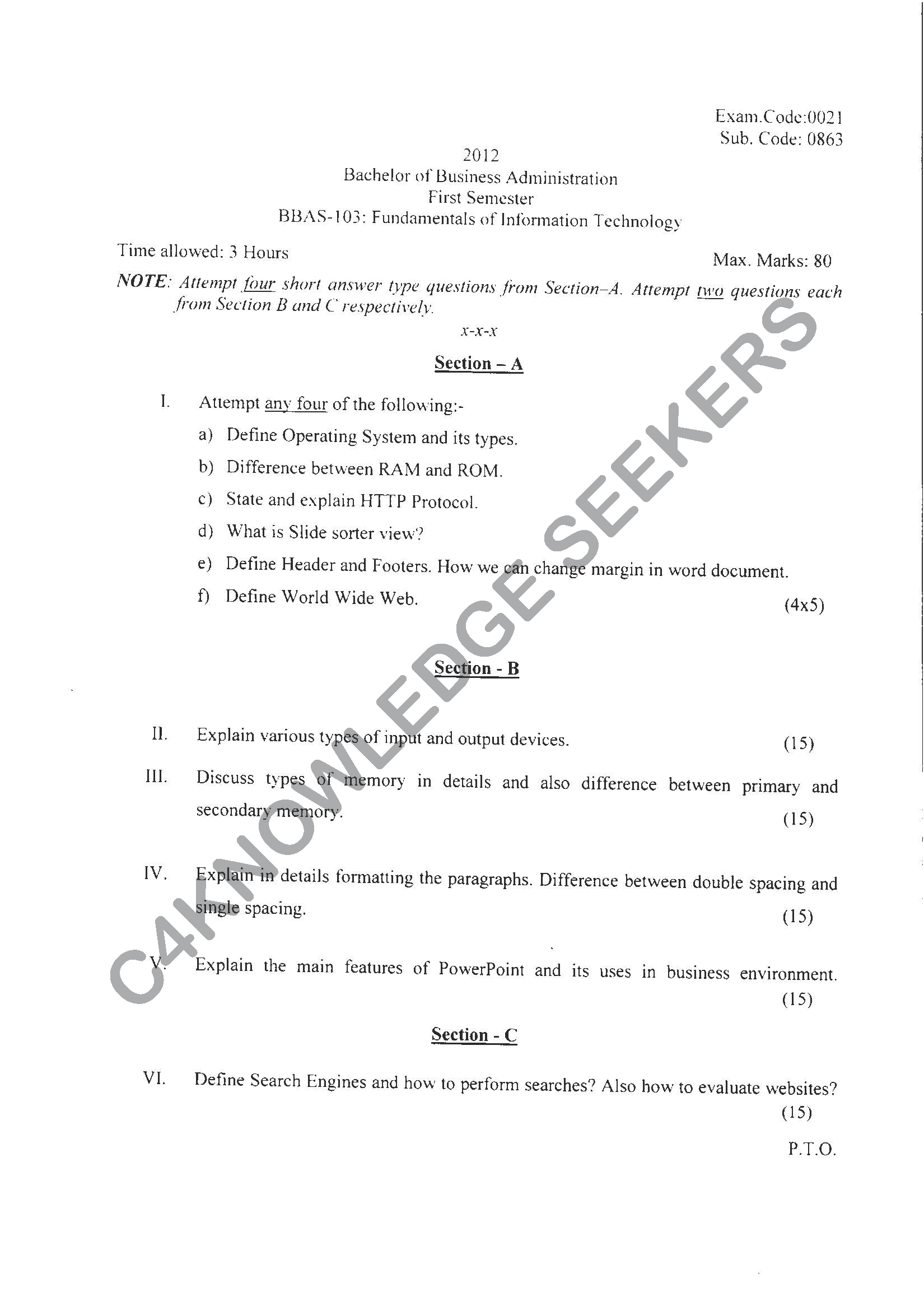 Question Paper 2021