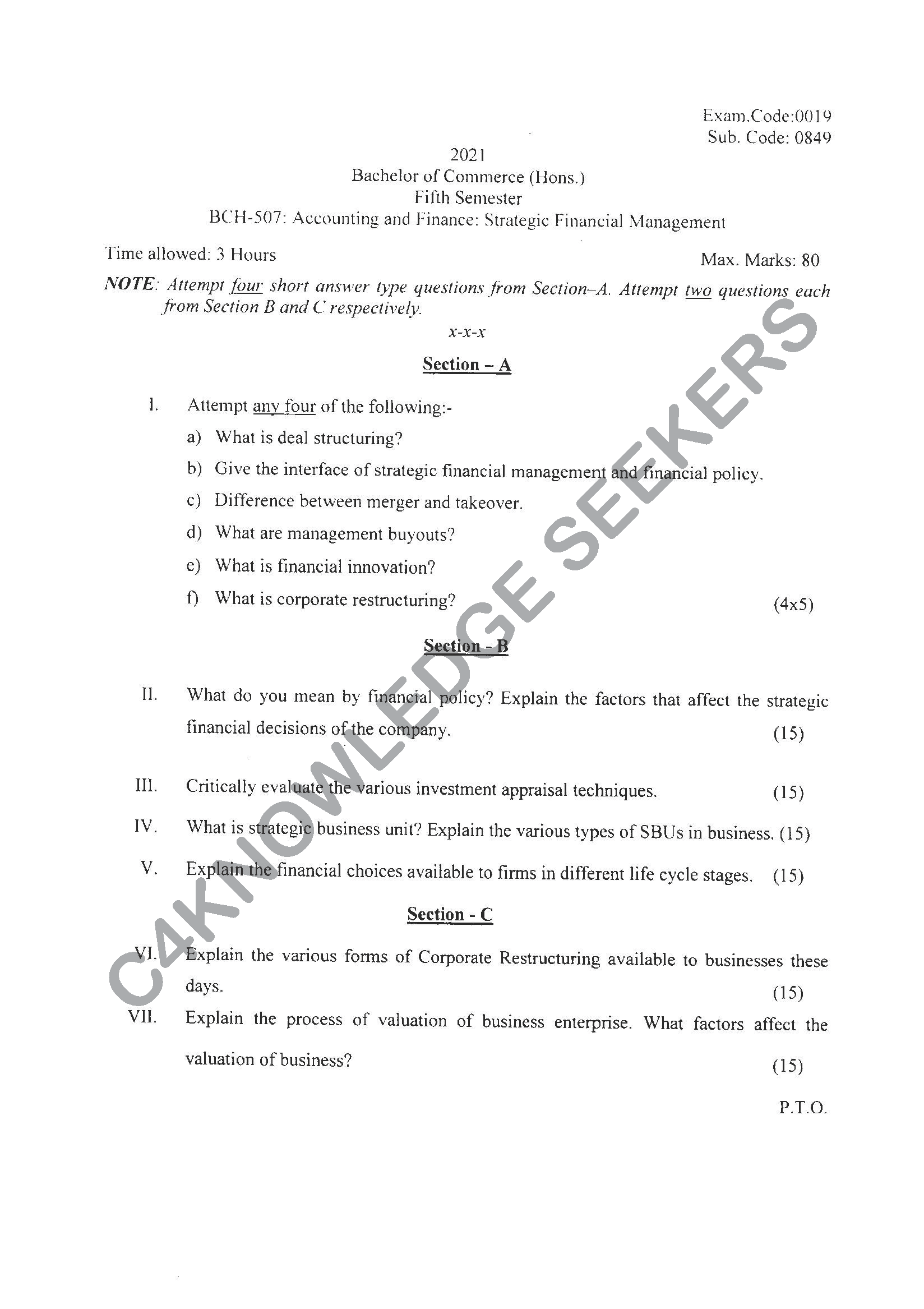 Question Paper 2021