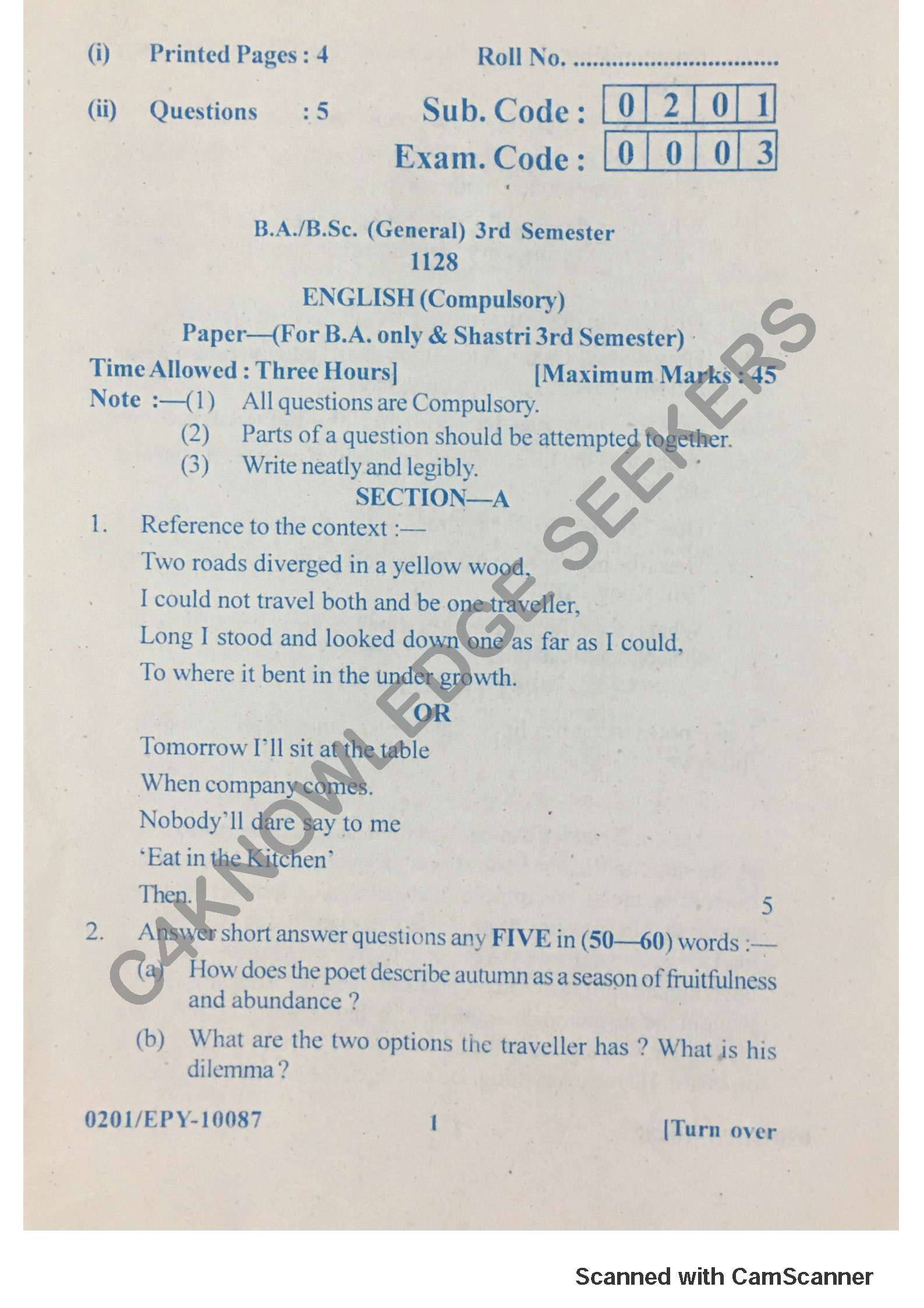 Question Paper 2018
