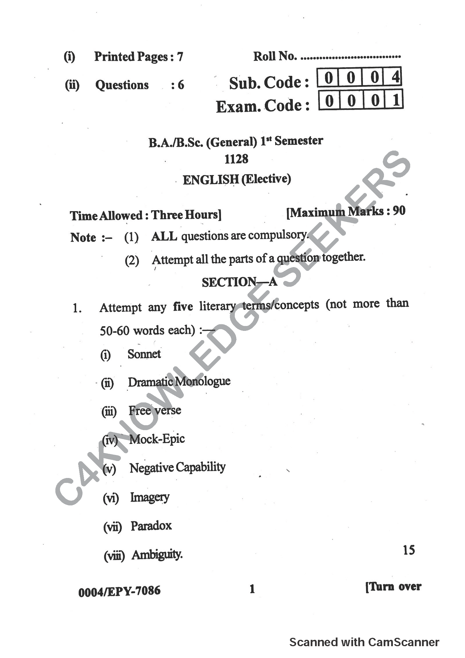 Question Paper 2018