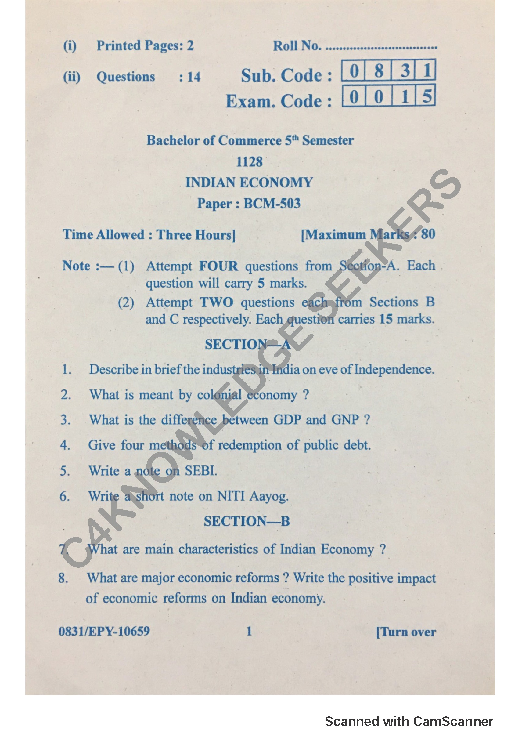 Question Paper 2018