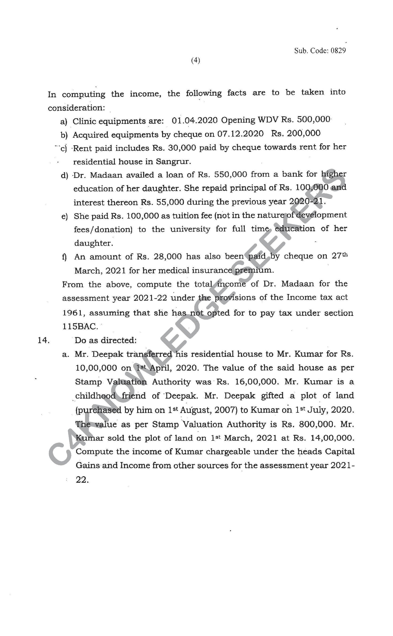 Question Paper 2021