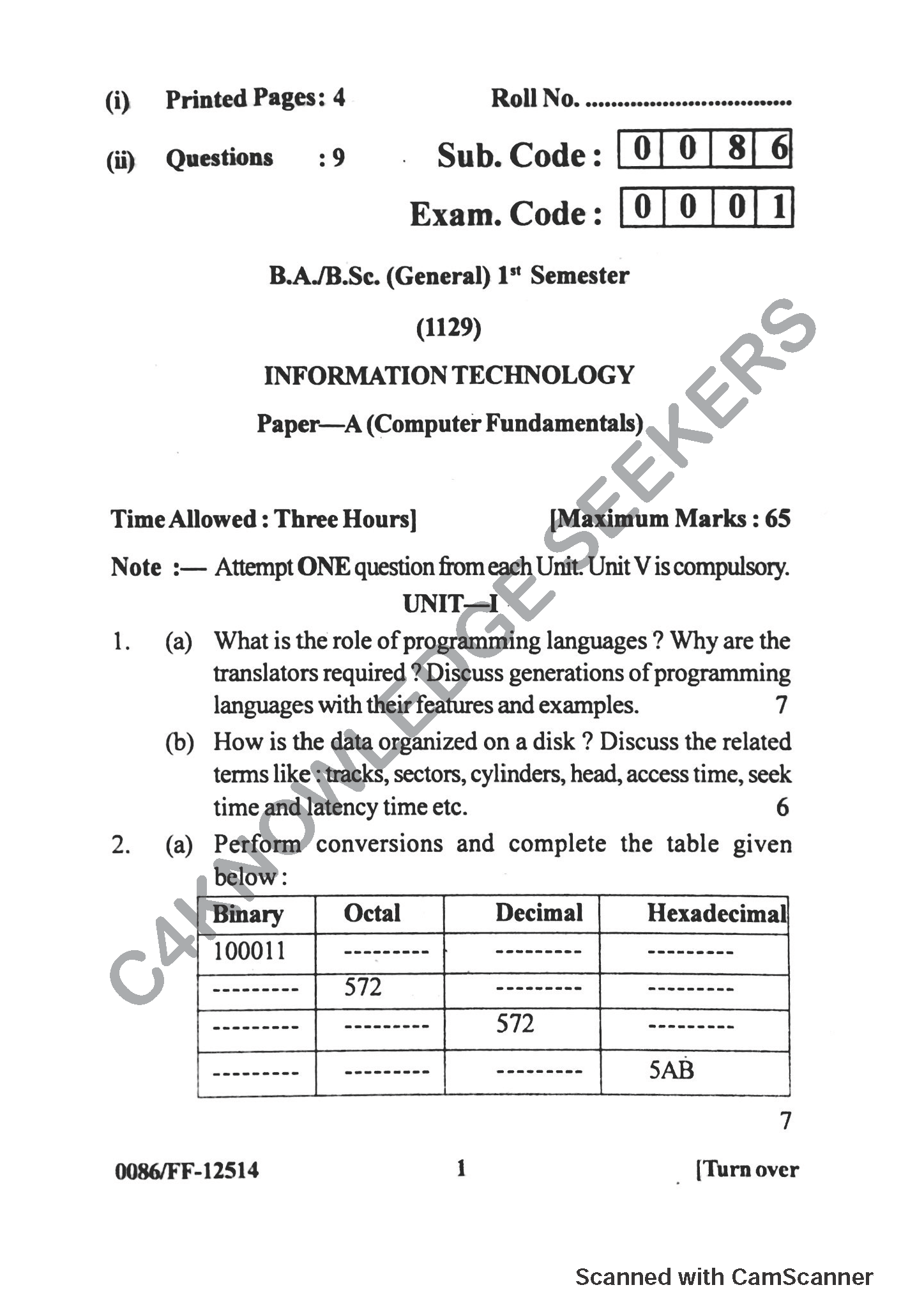 Question Paper 2019