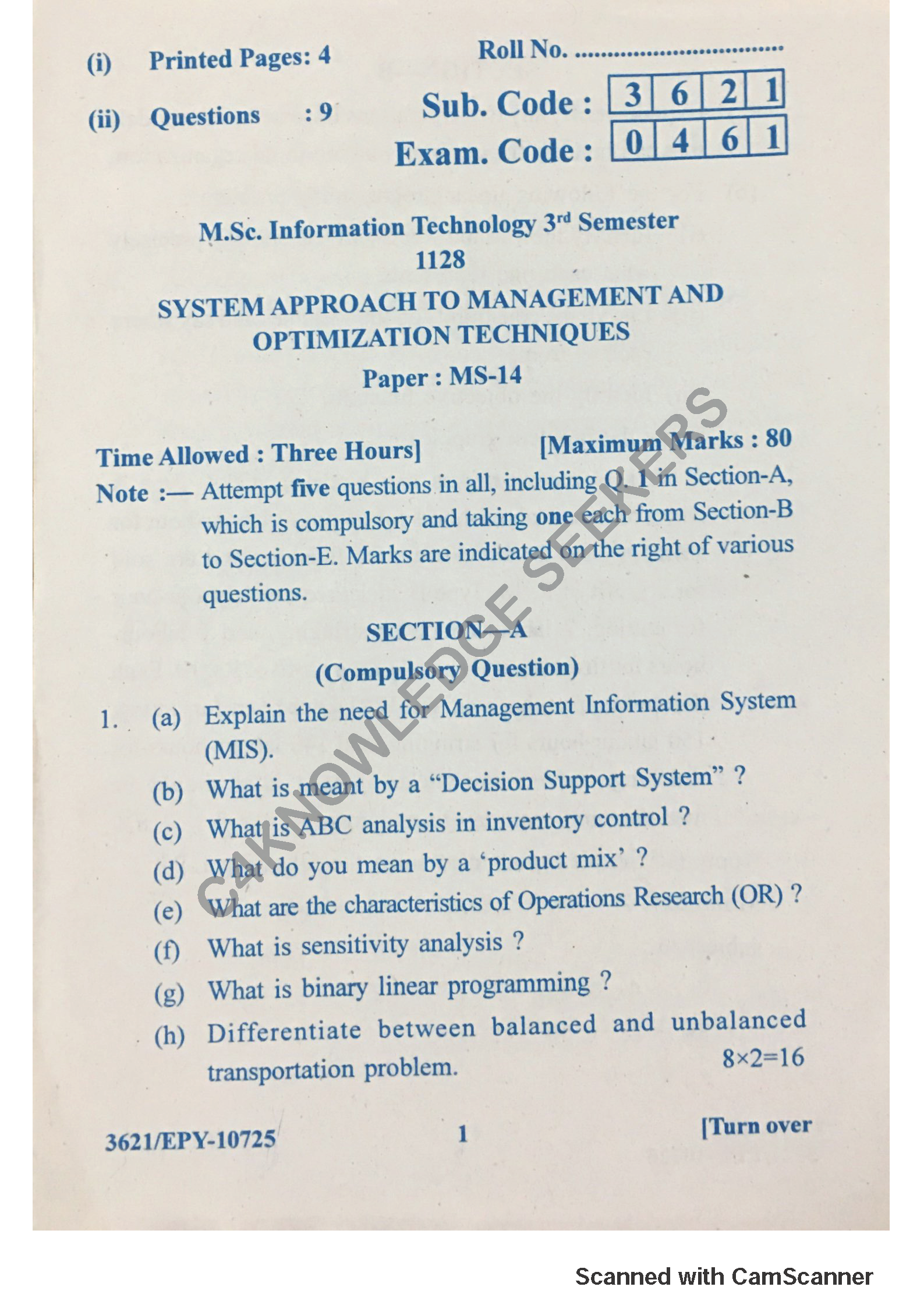 Question Paper 2018