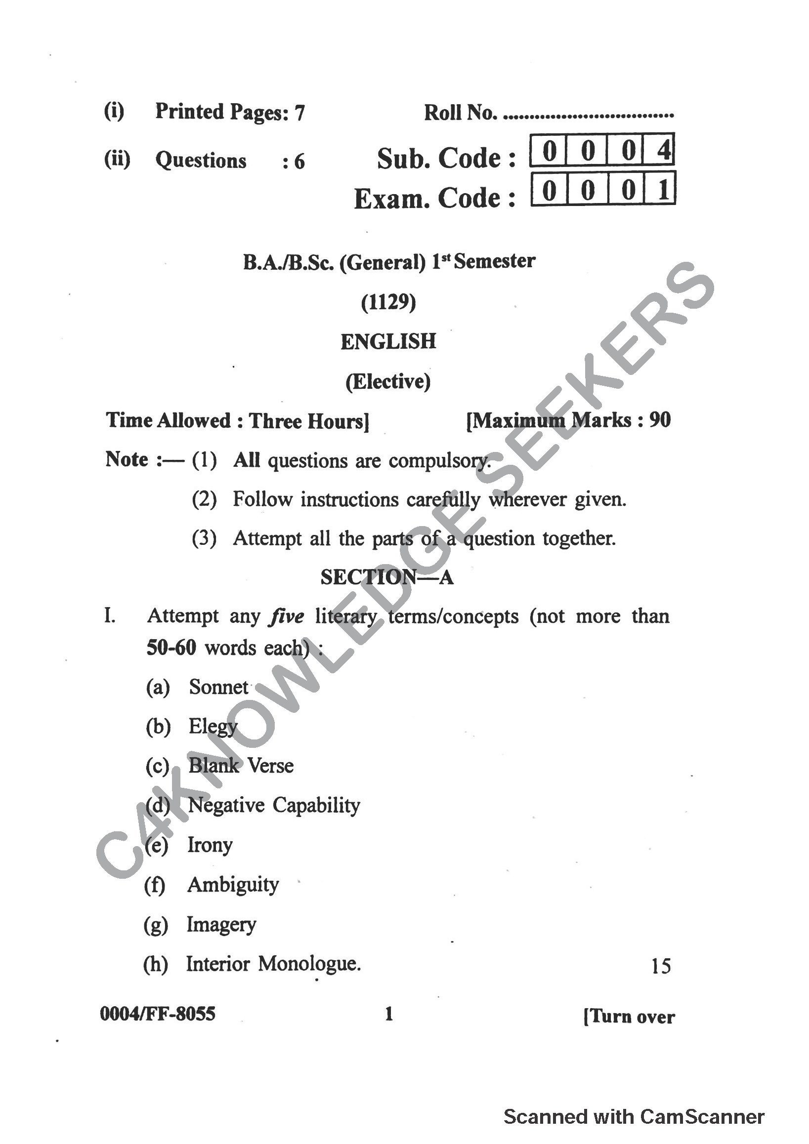 Question Paper 2019