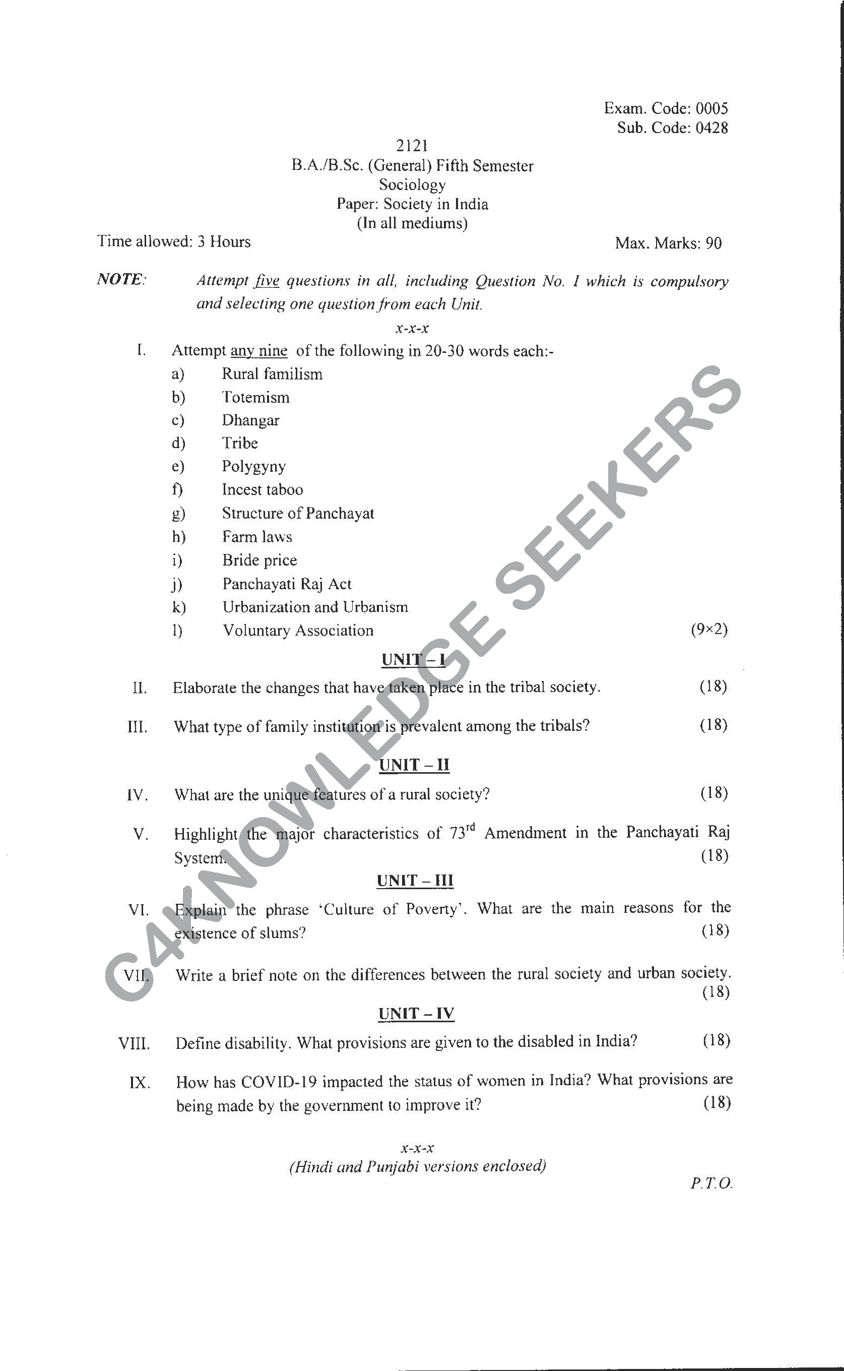 Question Paper 2021