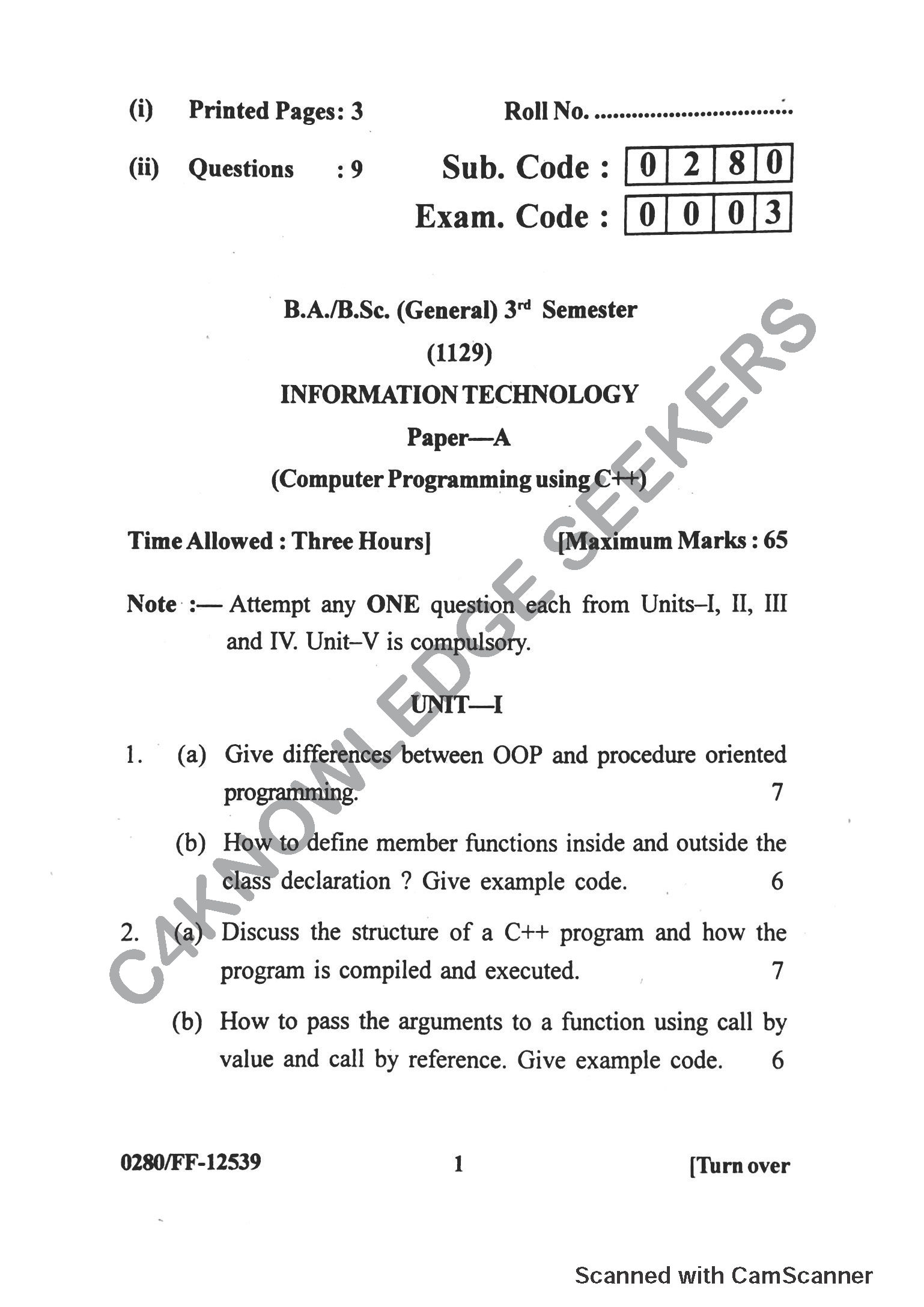 Question Paper 2019
