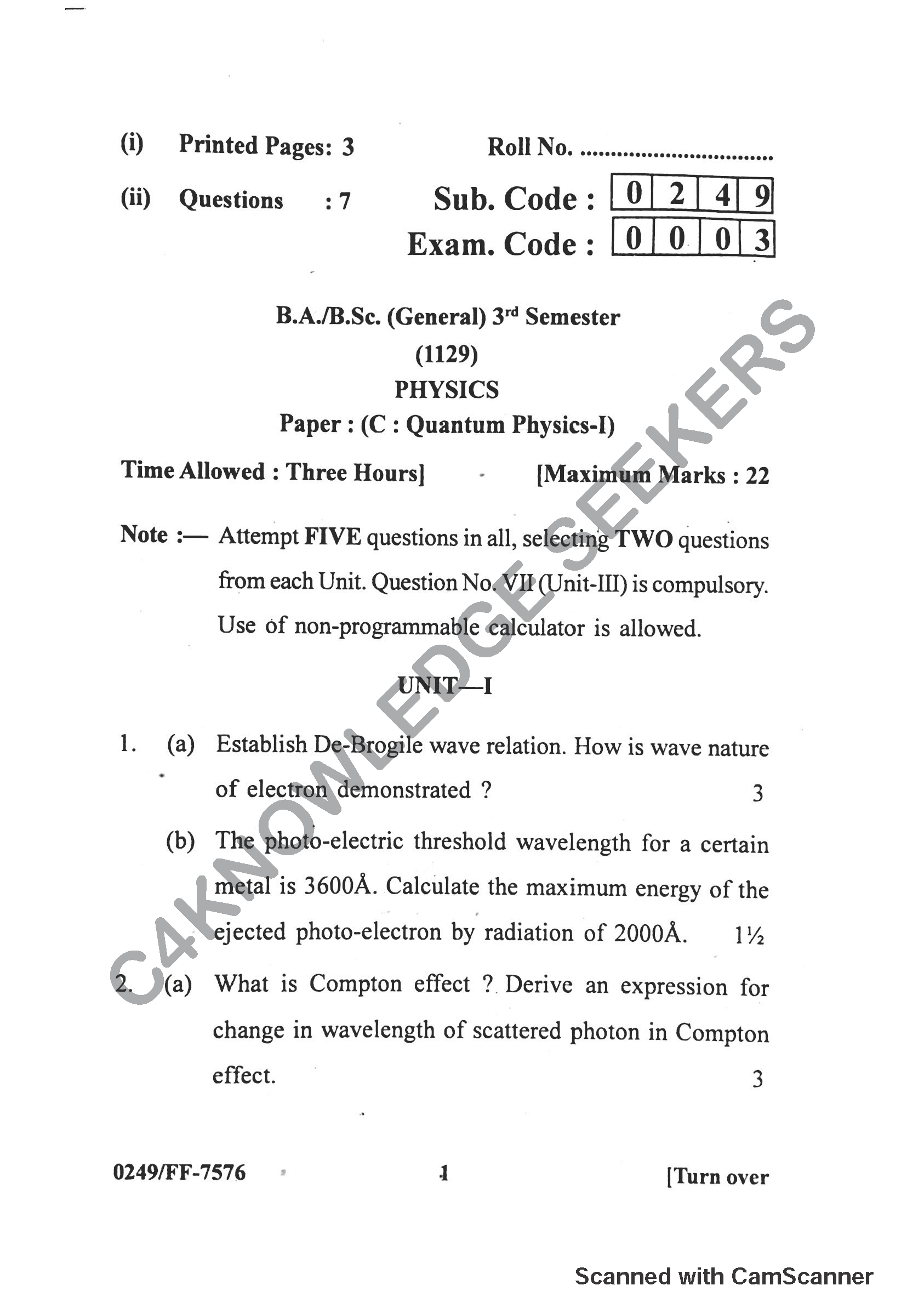 Question Paper 2019