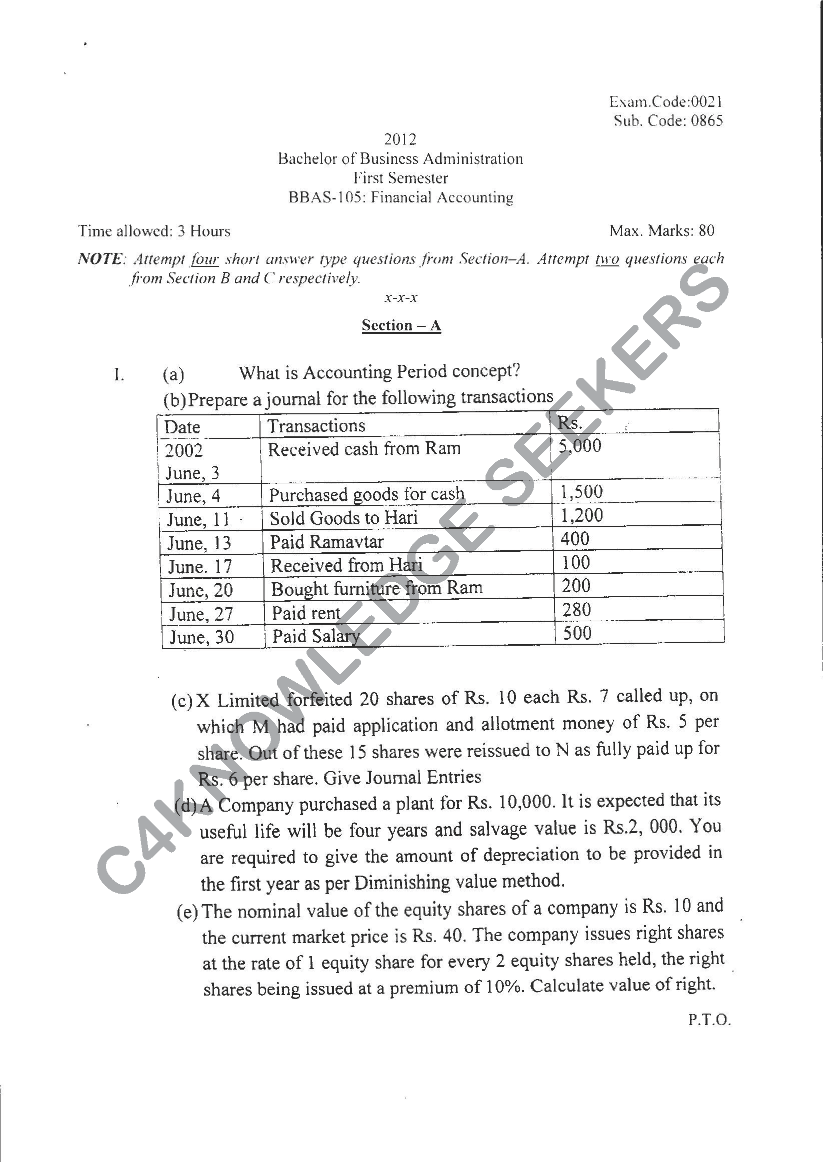 Question Paper 2021