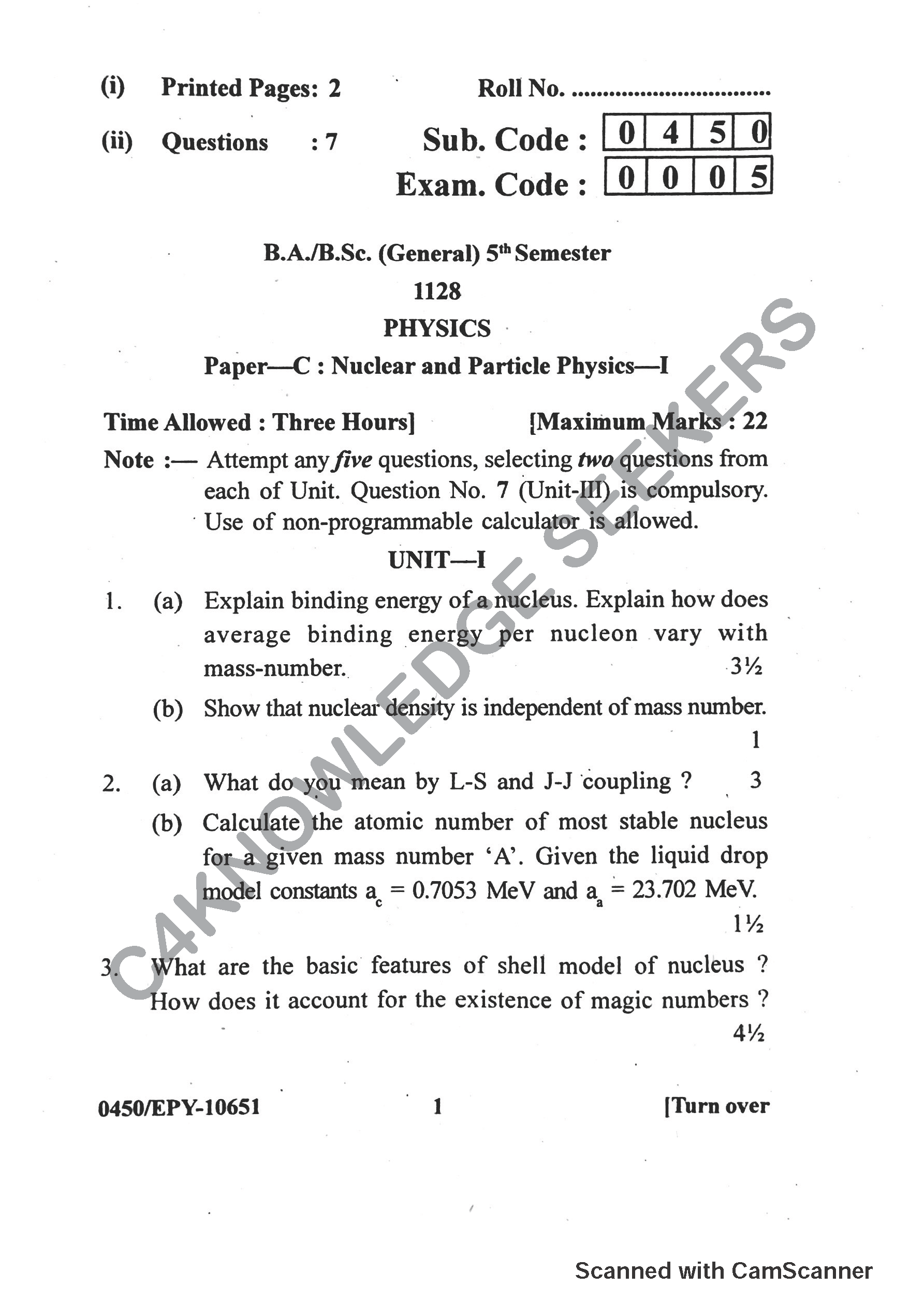 Question Paper 2018