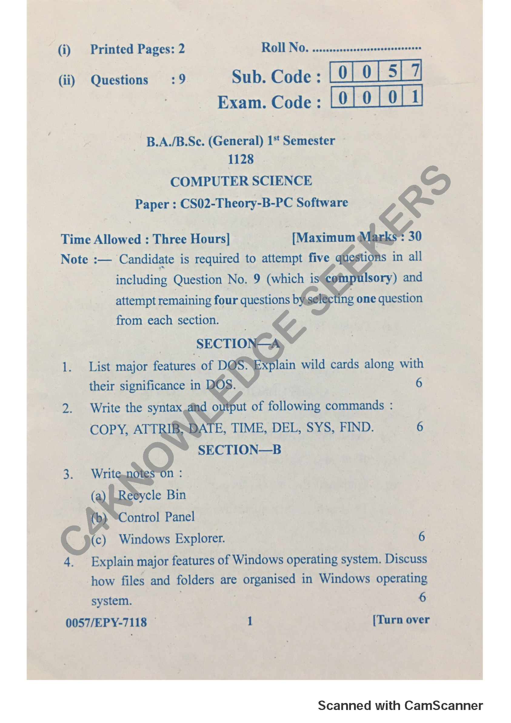 Question Paper 2018