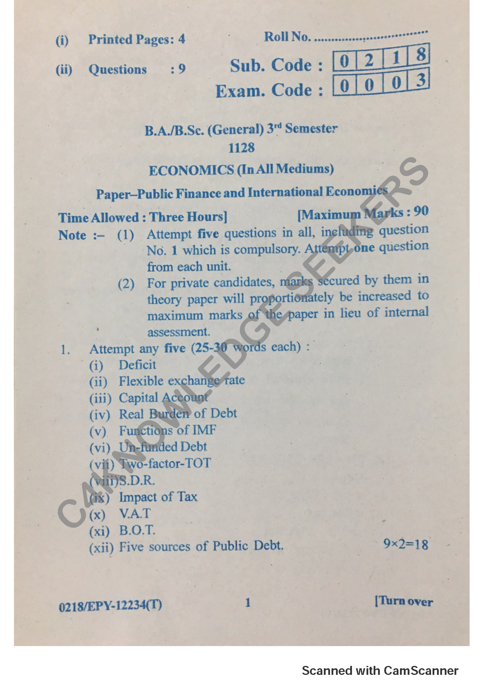 Question Paper 2018