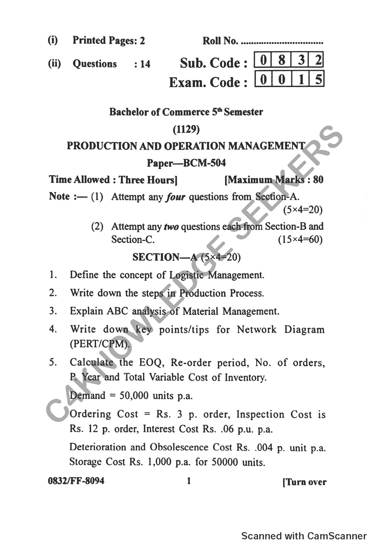 Question Paper 2019