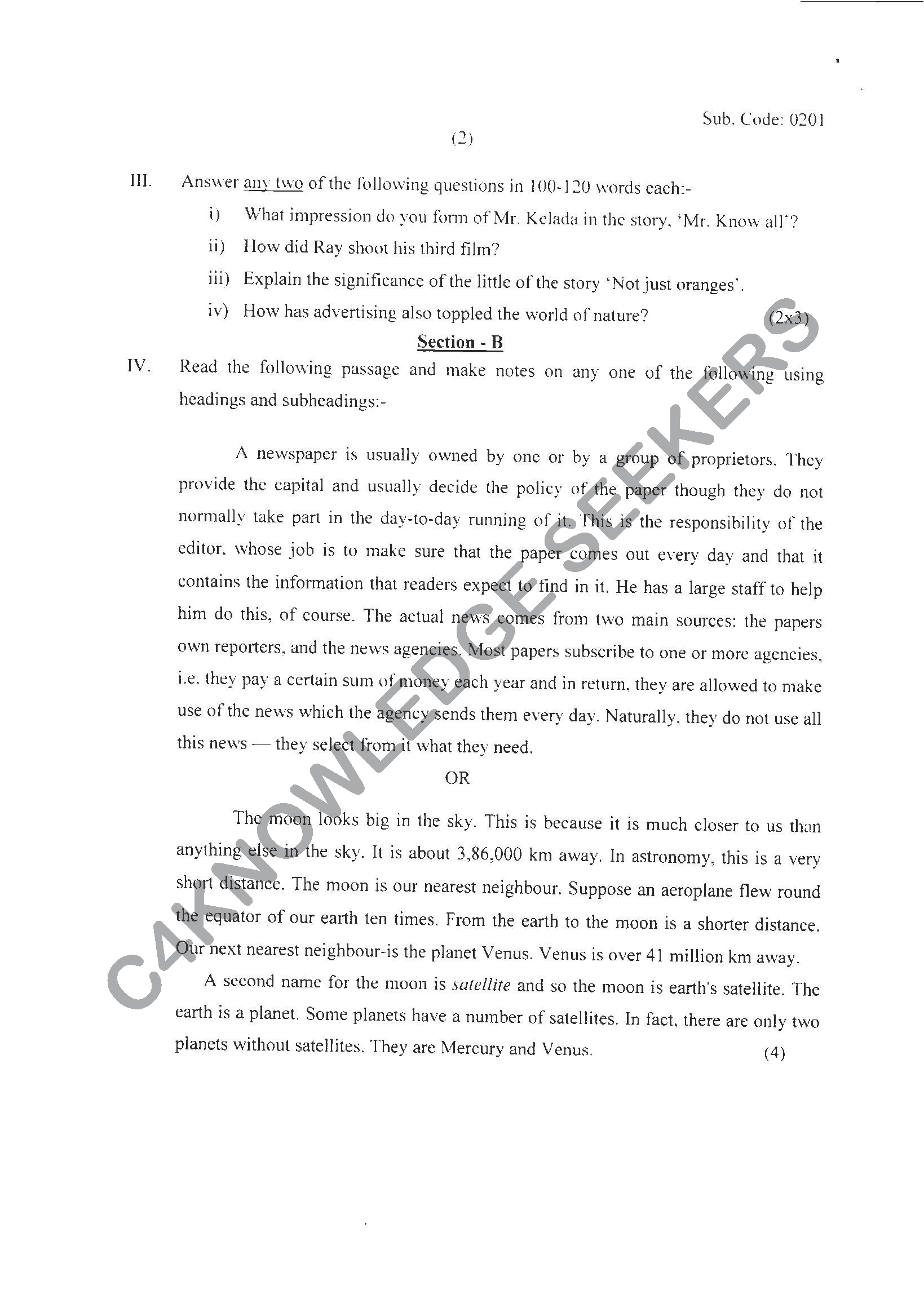 Question Paper 2021