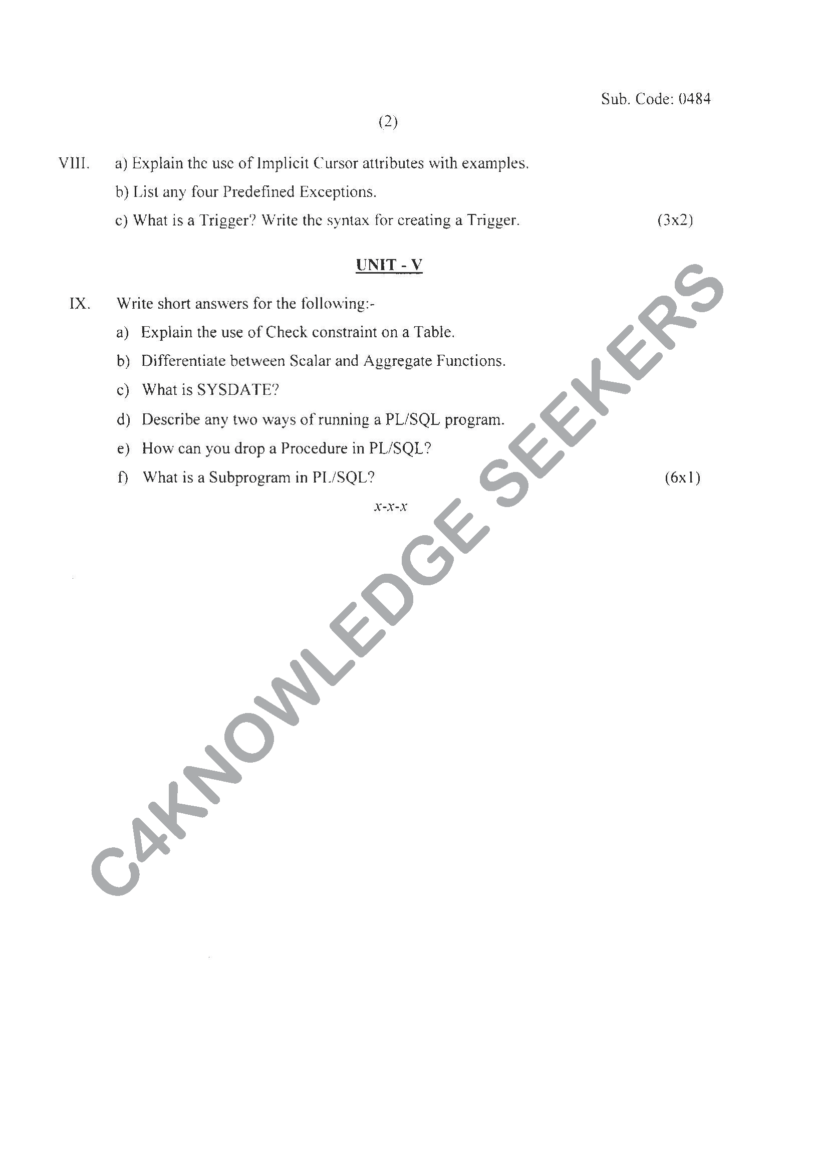 Question Paper 2021