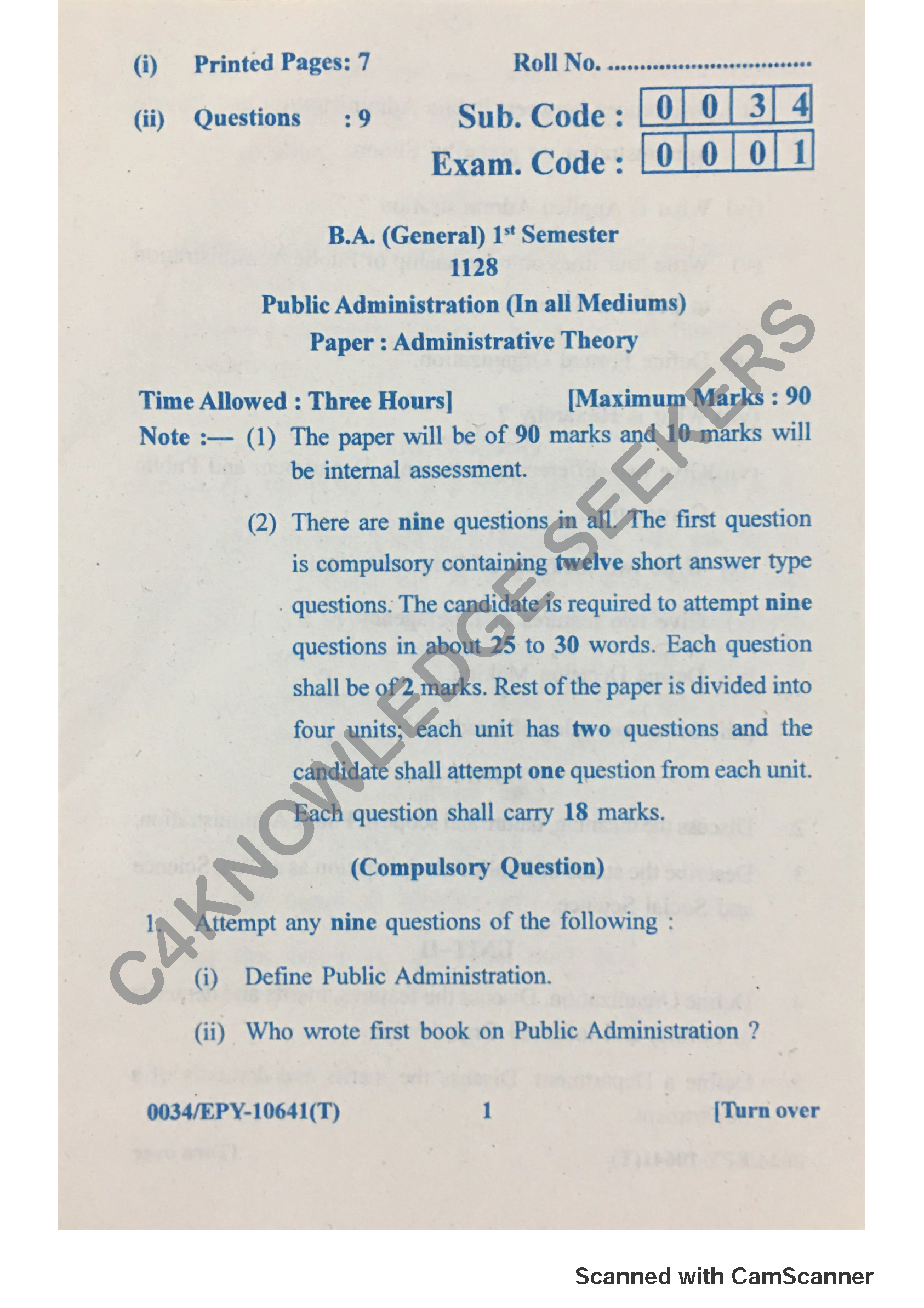 Question Paper 2018