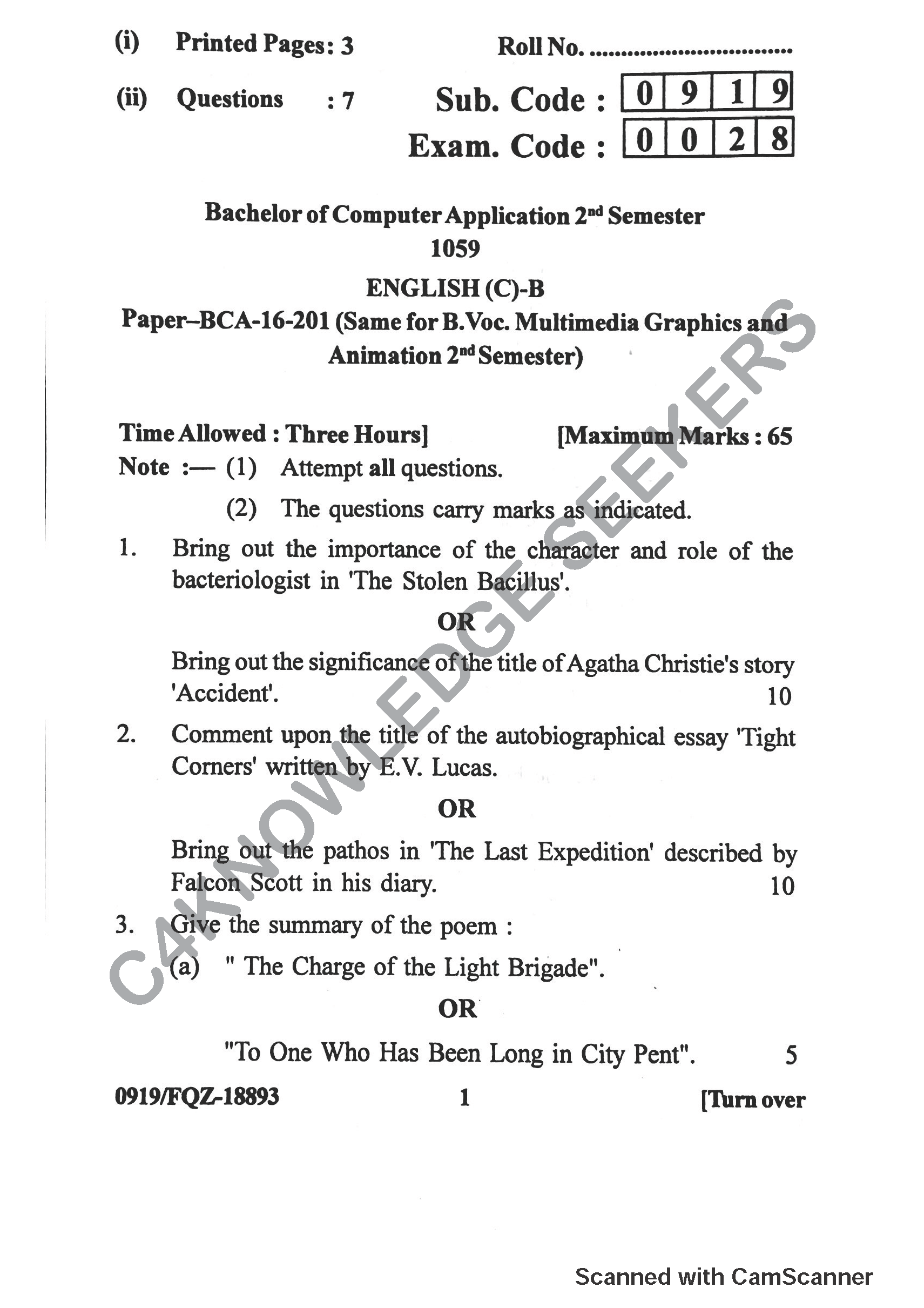 Question Paper 2019