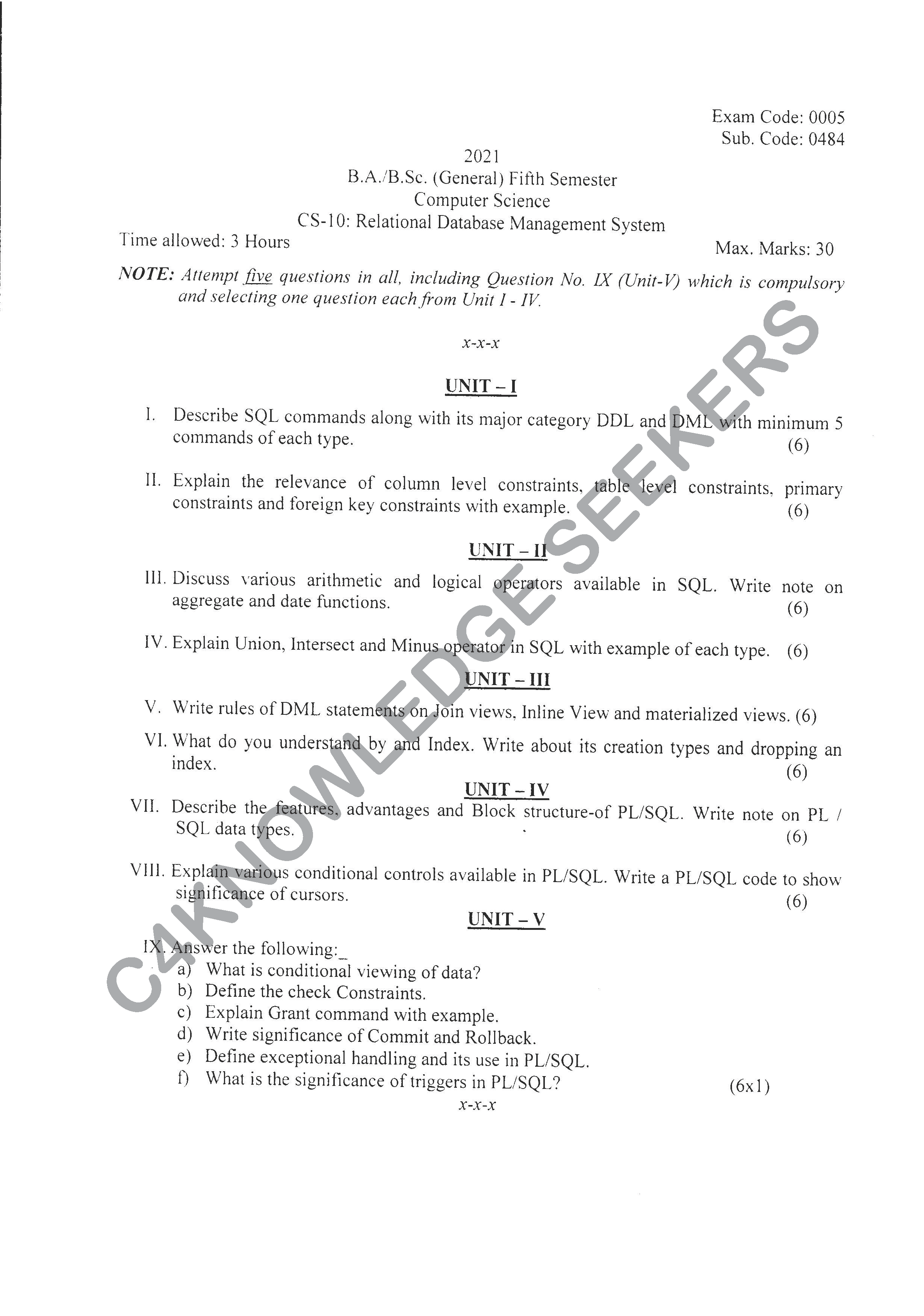 Question Paper 2020
