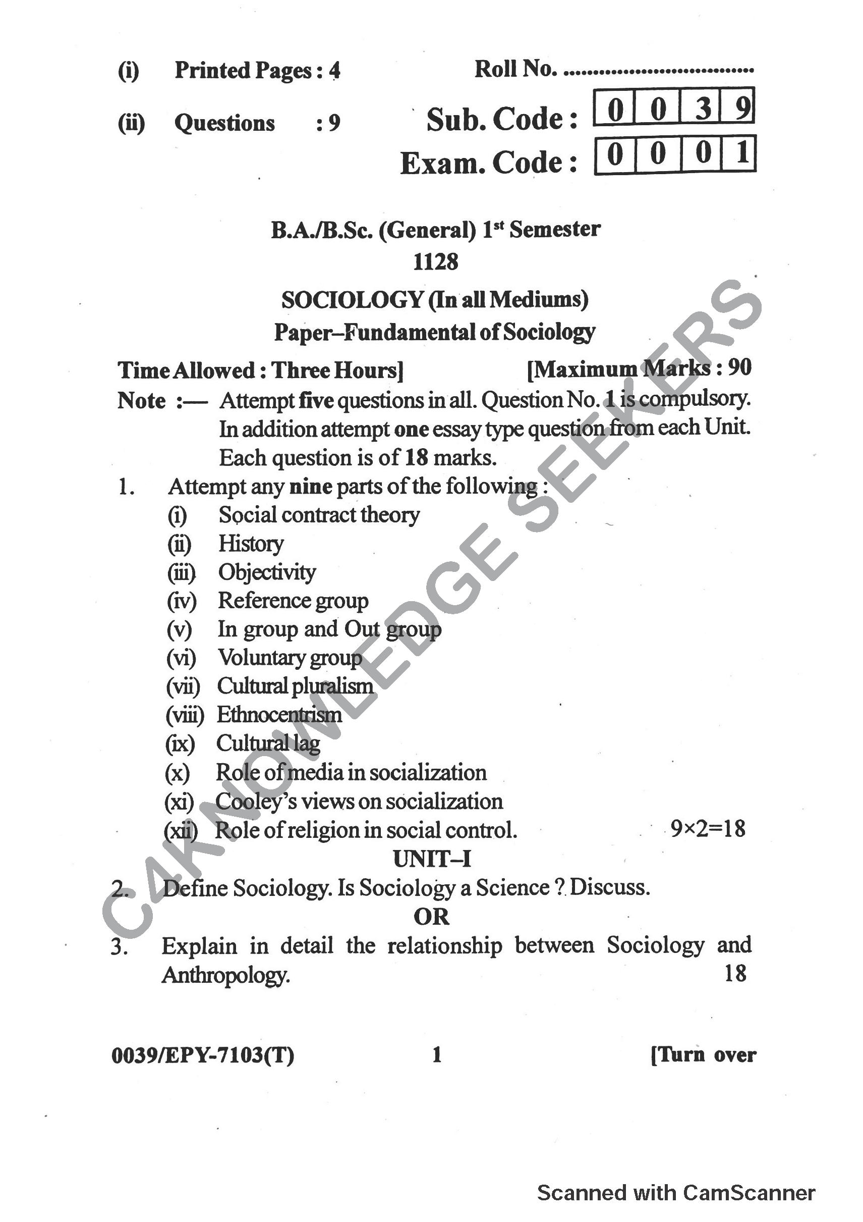 Question Paper 2018