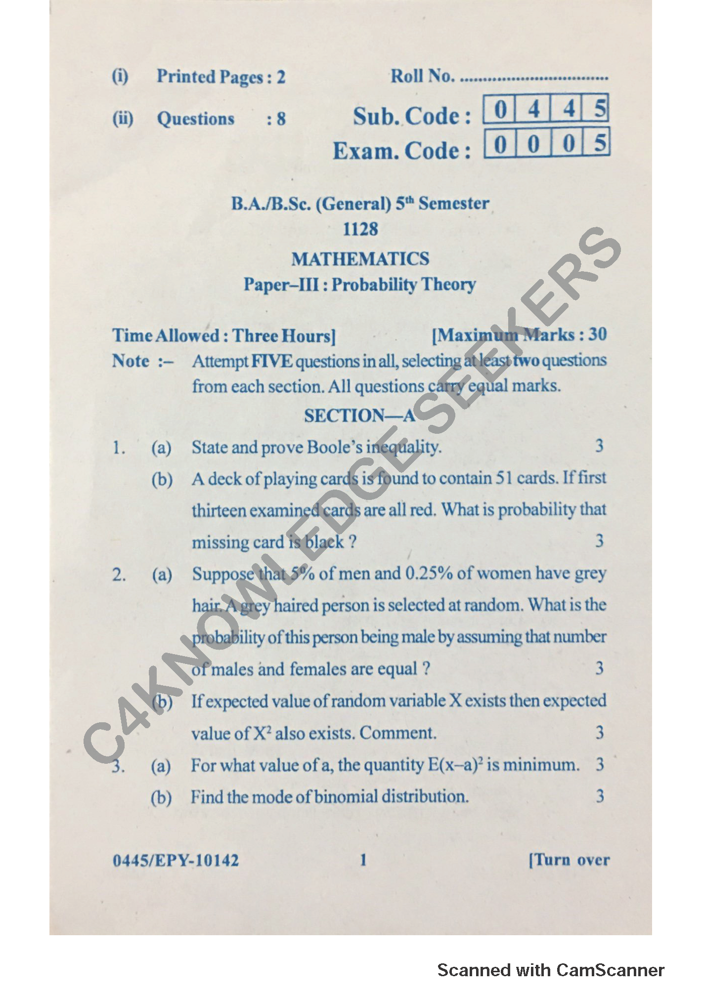 Question Paper 2018