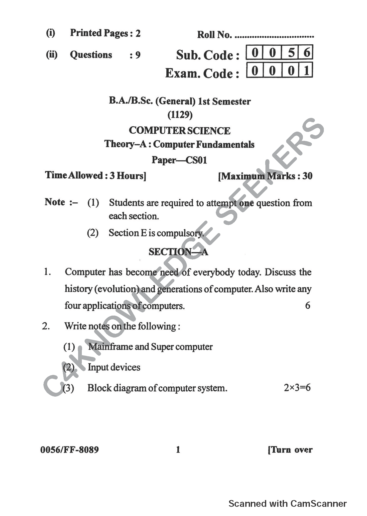 Question Paper 2019
