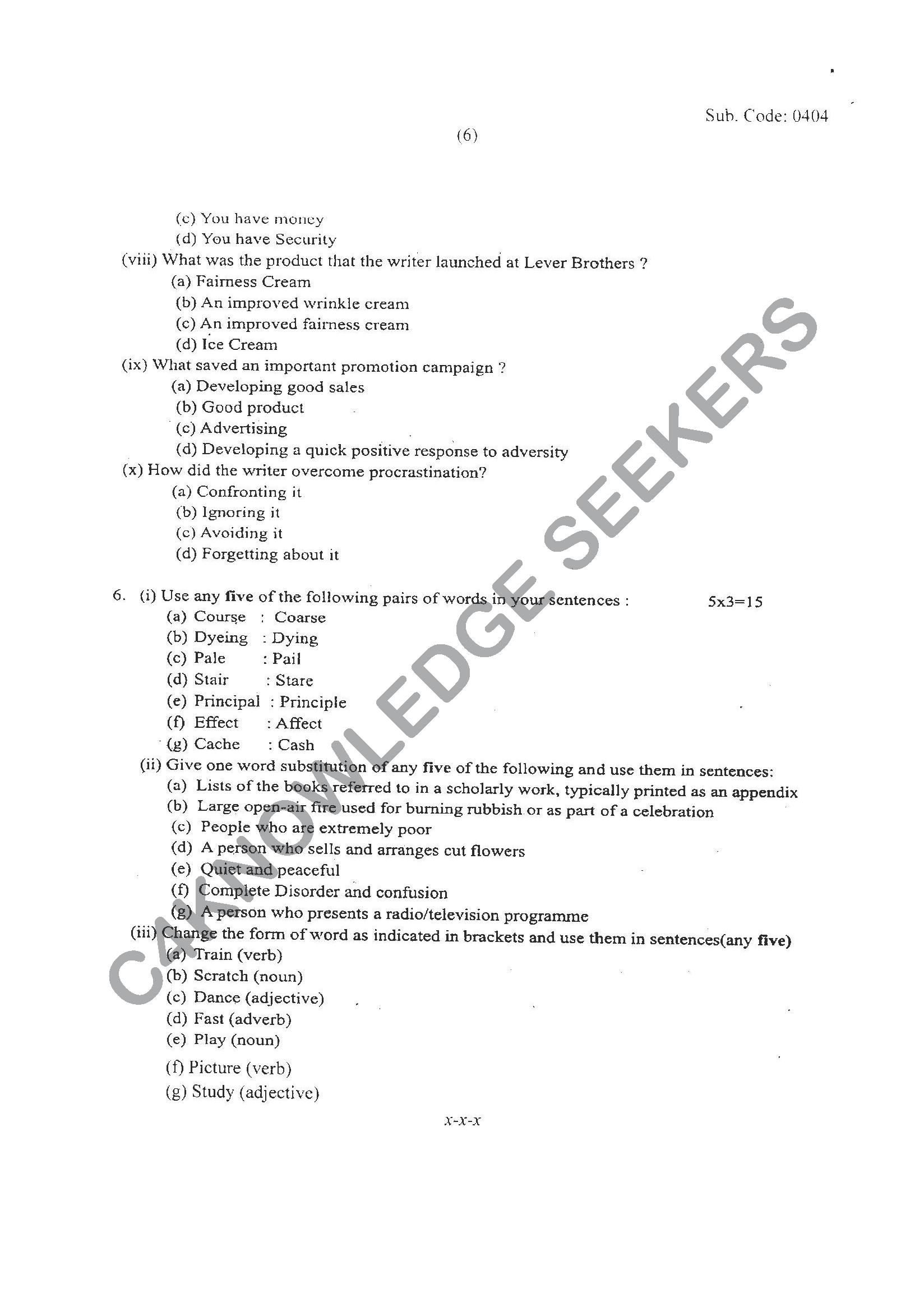 Question Paper 2021