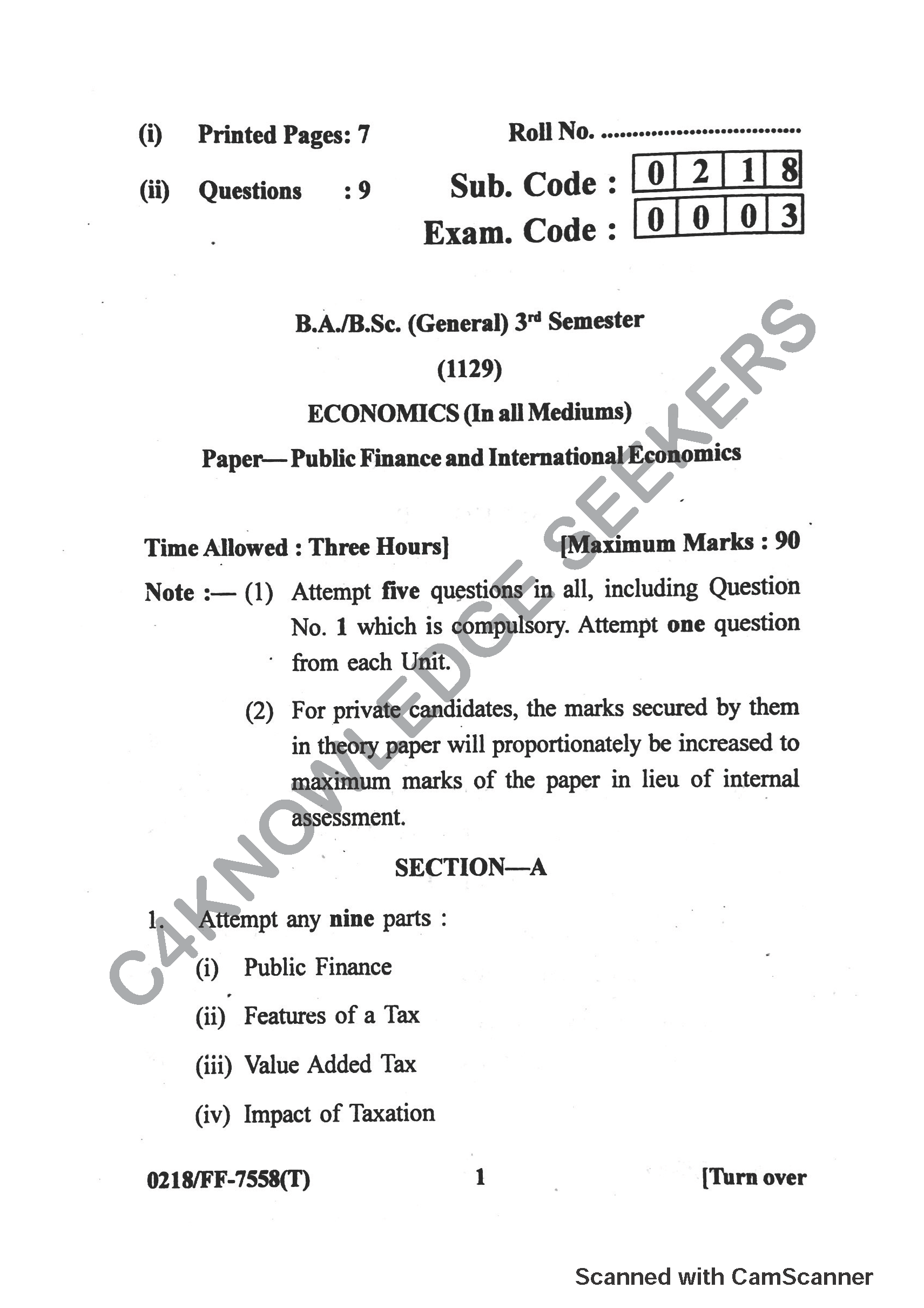 Question Paper 2019