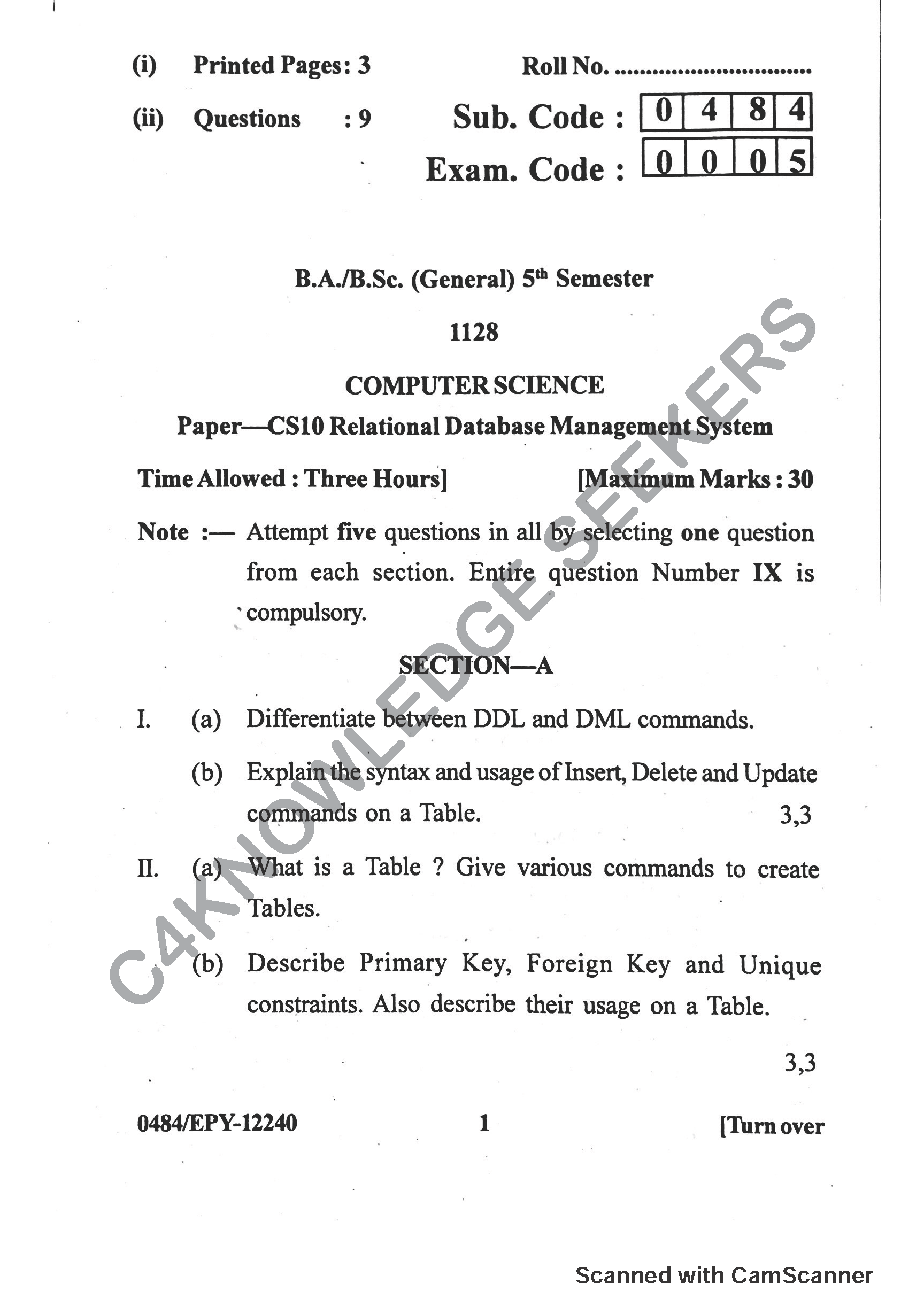 Question Paper 2018