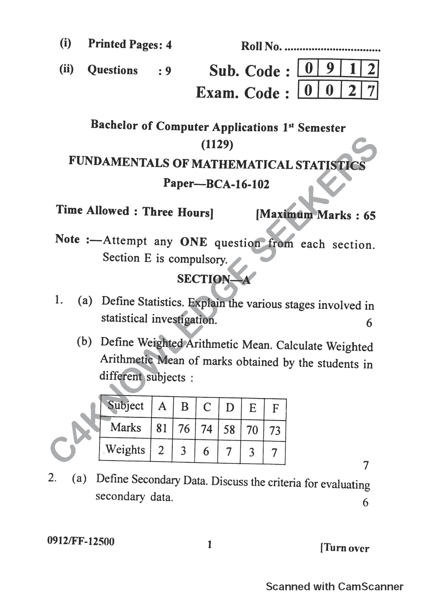 Question Paper 2019