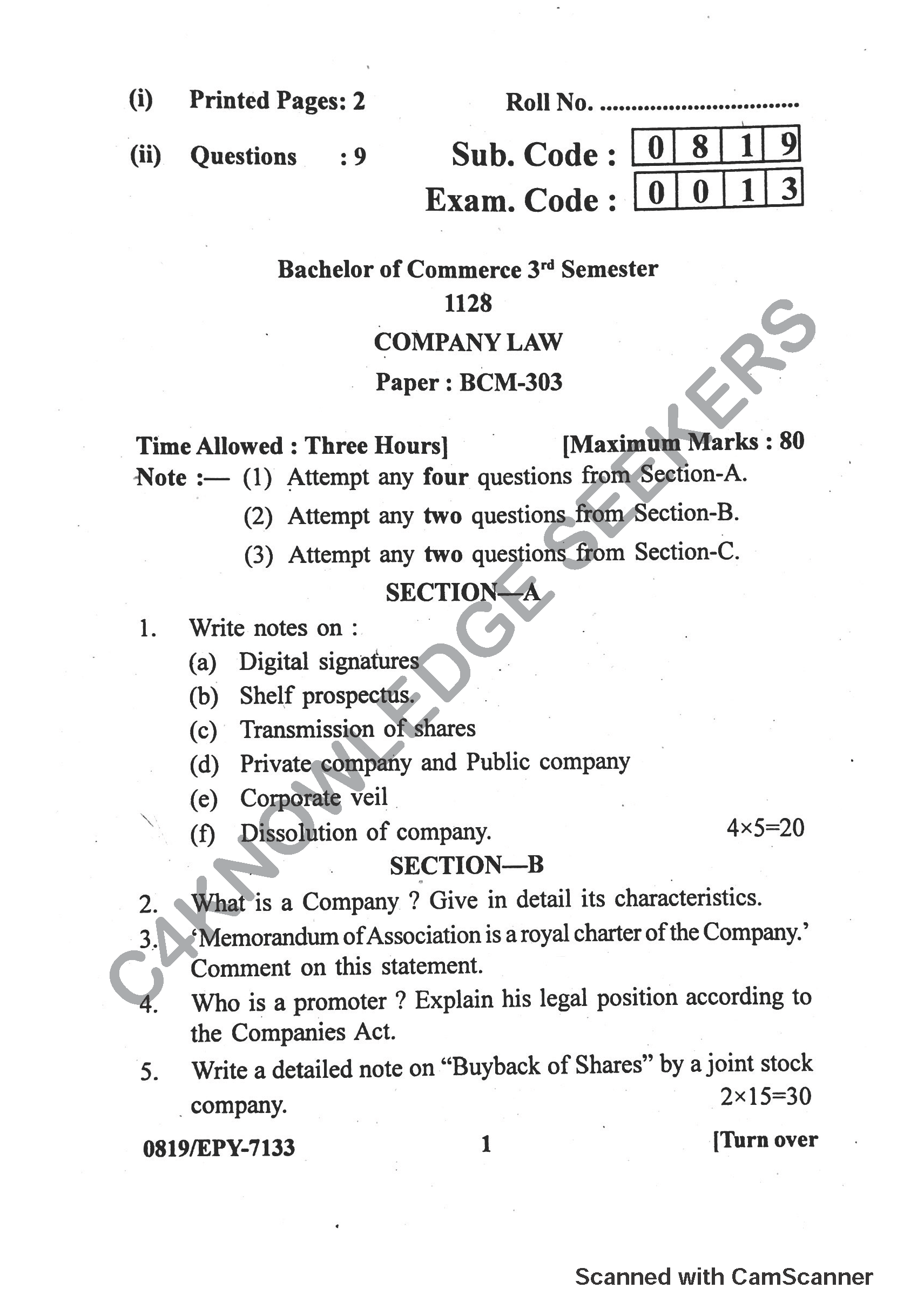Question Paper 2018